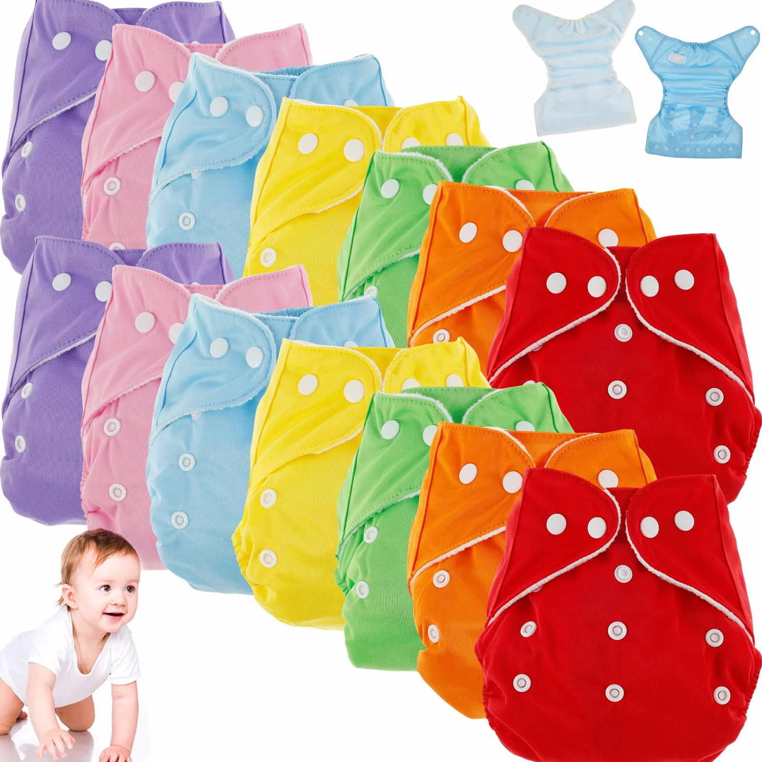 14 pannolini di stoffa per bambini, riutilizzabili, lavabili e assorbenti, comodi pannolini da tasca regolabili per neonati, neonati, bambini e bambini