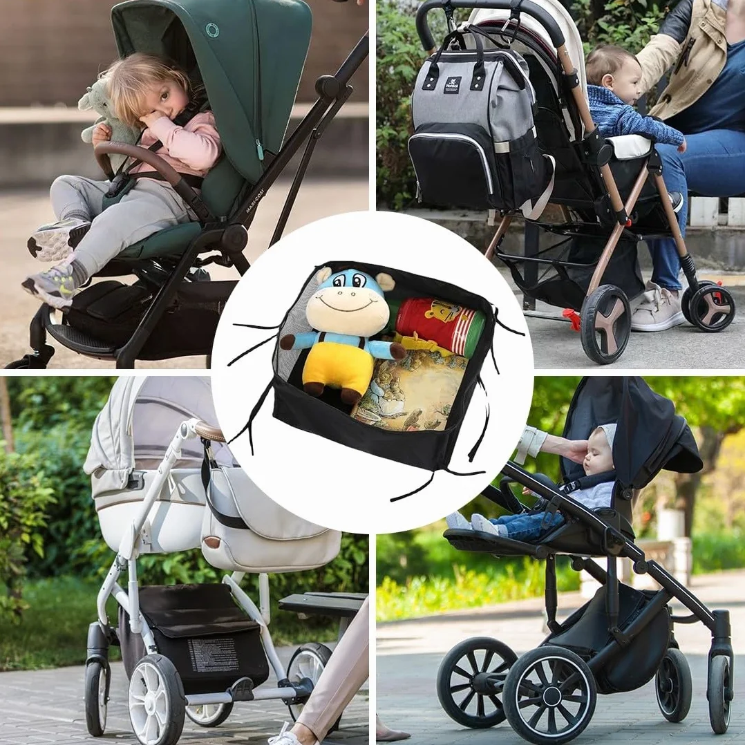 Cestino per Passeggino, Passeggino Borsa portaoggetti Universale, Passeggino Accessori, Passeggino Organizer Borsa Oxford, cestello portaoggetti in Rete, Carrozzina Cestino Inferiore