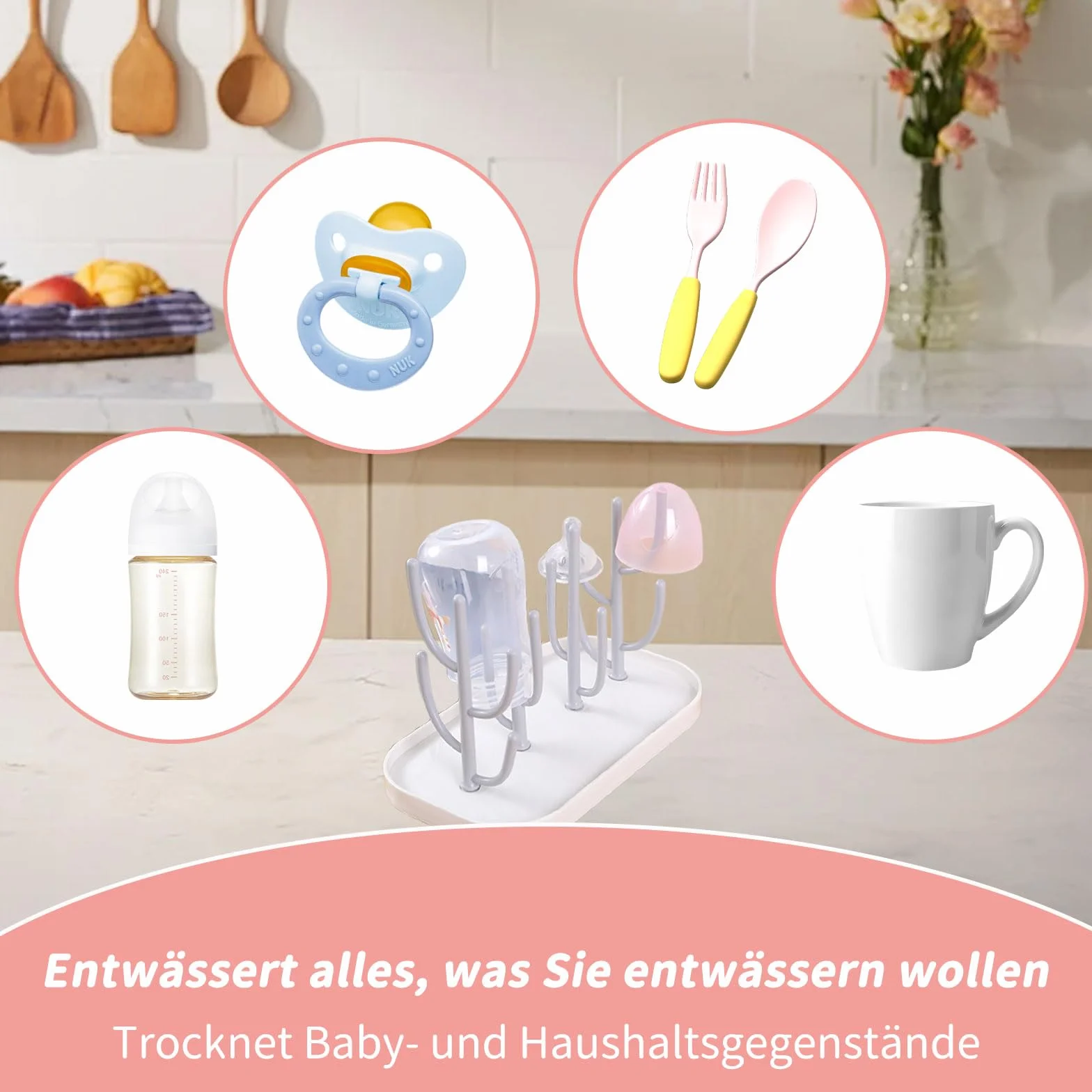 Scolapiatti per biberon, supporto con piastra rimovibile, multifunzionale per biberon, ciuccio, bicchieri, accessori per biberon (grigio)
