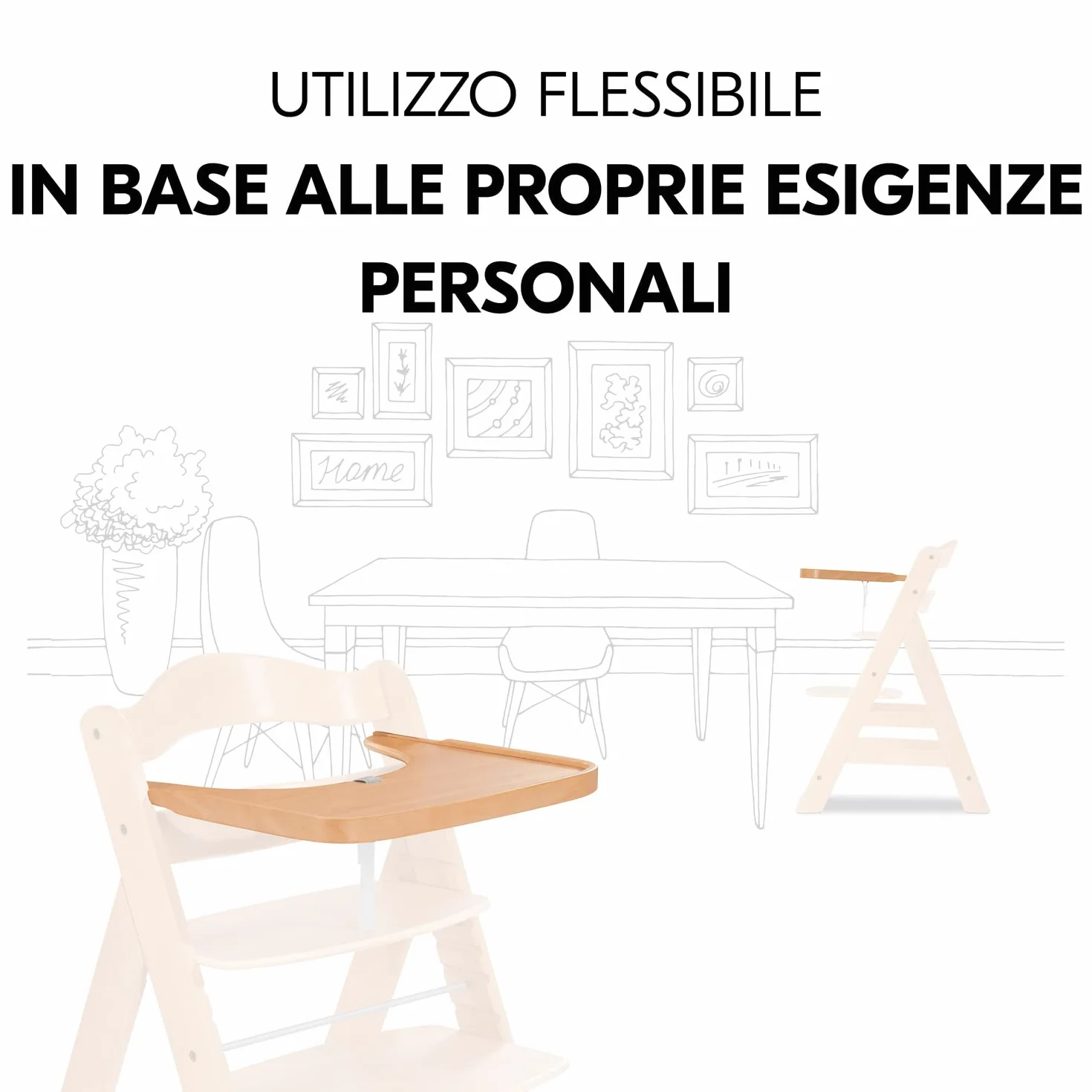 hauck Alpha Wooden Tray, Marrone Naturale - Vassoio in Legno Compatibile con Seggiolone Pappa Alpha+ e Beta+ per Bambini 6-36 Mesi, con Bordo Rialzato e Cert. FSC®