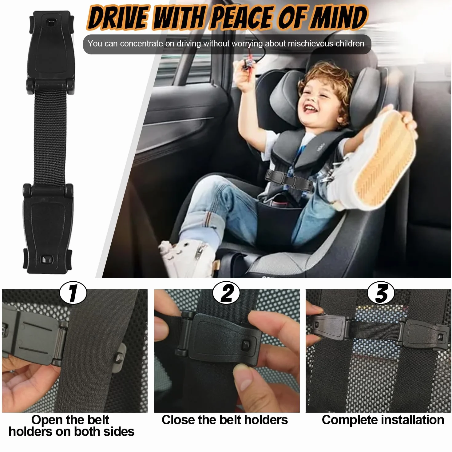 4 Pezzi Fibbia Di Sicurezza Seggiolino Auto, Fibbia Gancio Cintura Seggiolino Auto Bambino, Clip Bambino Cintura Di Sicurezza Auto per Seggiolini e Passeggino (Nero)
