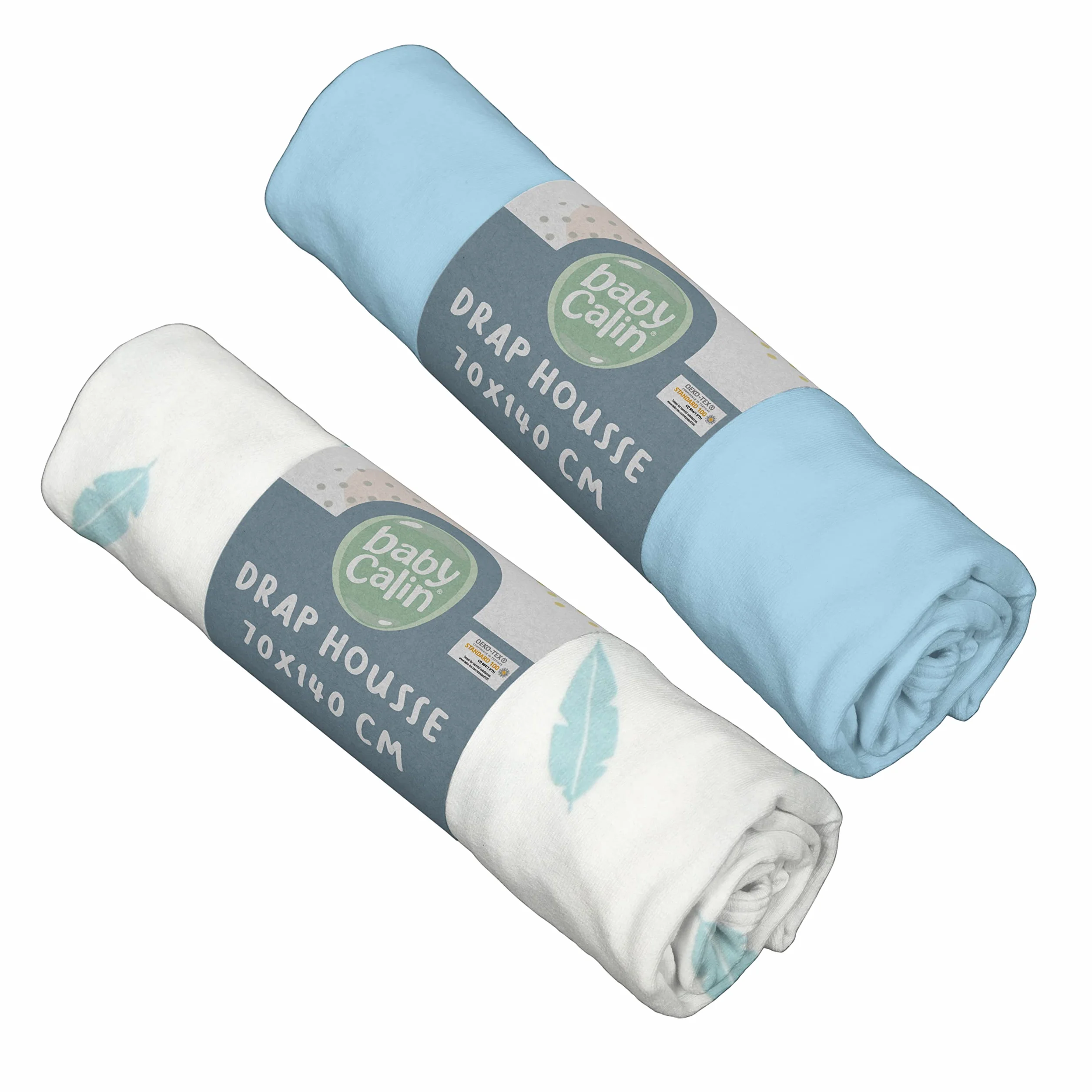 BabyCalin - Set di 2 lenzuola con angoli elasticizzati, 70 x 140 cm, certificato OEKO-TEX