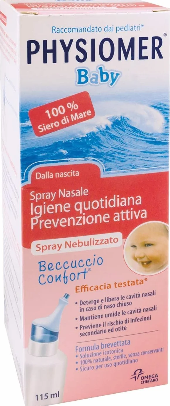 Physiomer® Baby Spray Nasale 115 ml - Naso chiuso e che cola - 3in1: Libera │ Allevia│ Ripristina - Acqua di mare pura al 100% │Dai 15 giorni di età│Nebulizzazione Delicata│Comfort Tip®