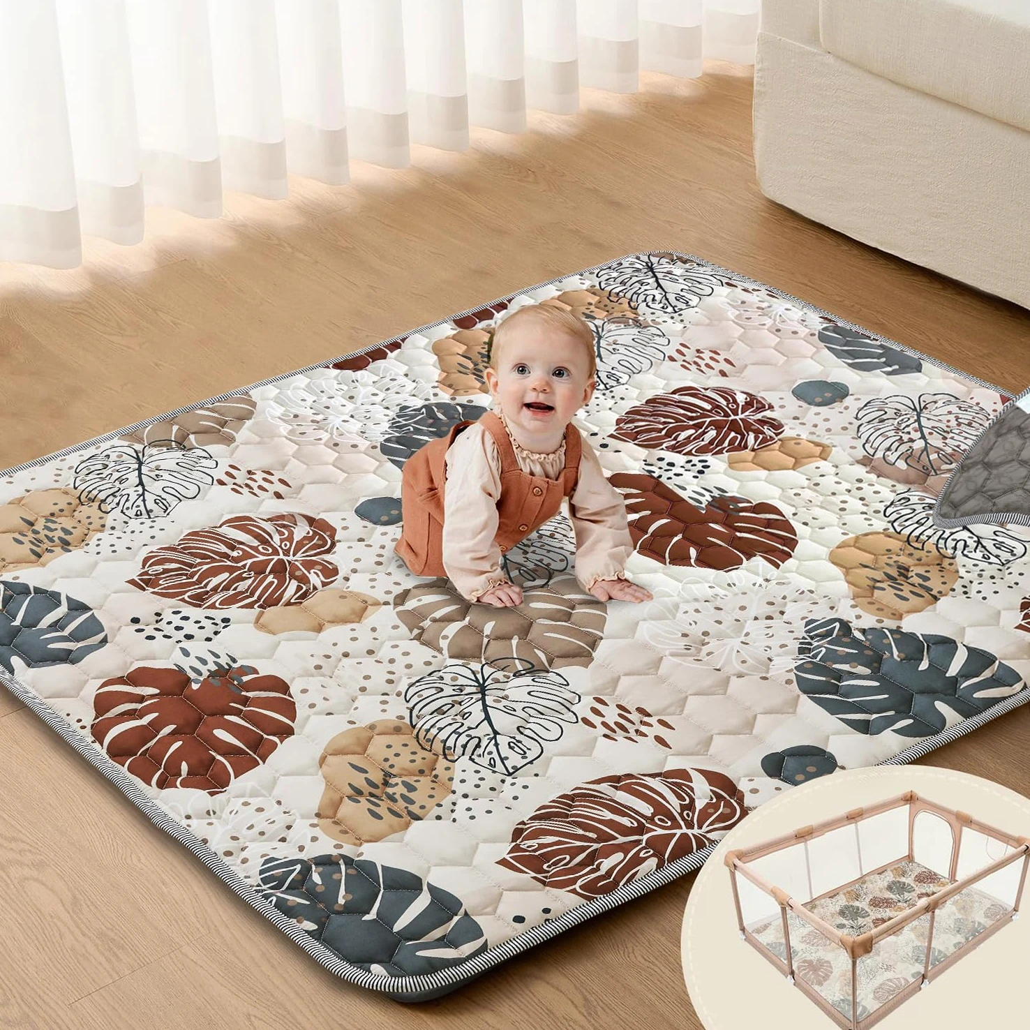 Tappeto Gioco Bambini,Addensare Tappeto Gioco Neonato 180x150cm,Lavabile in Lavatrice,Antiscivolo,Pieghevole Tappeto Neonato Gattonamento,Tappeto Cameretta Bambino, Design in Stile Bohémien