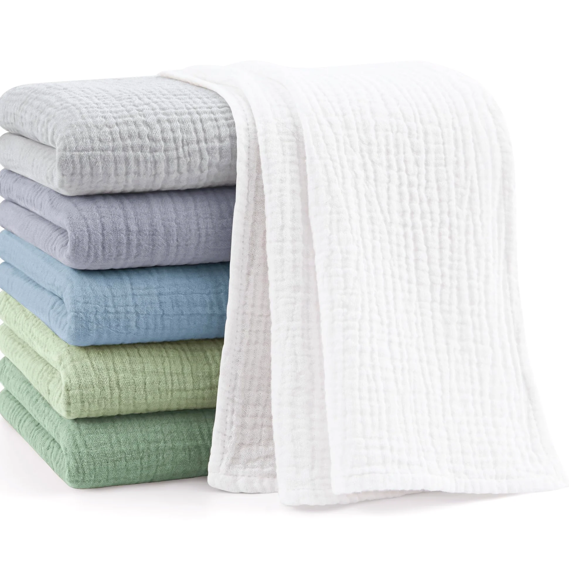 bearmoss Bambino in Mussola Per Neonati Set 6 Pezzi,100% cotone Super Morbido Assorbente in Mussola A Grana Per Neonati Per Bambine E Ragazzi 60x60CM (Blu-verde)