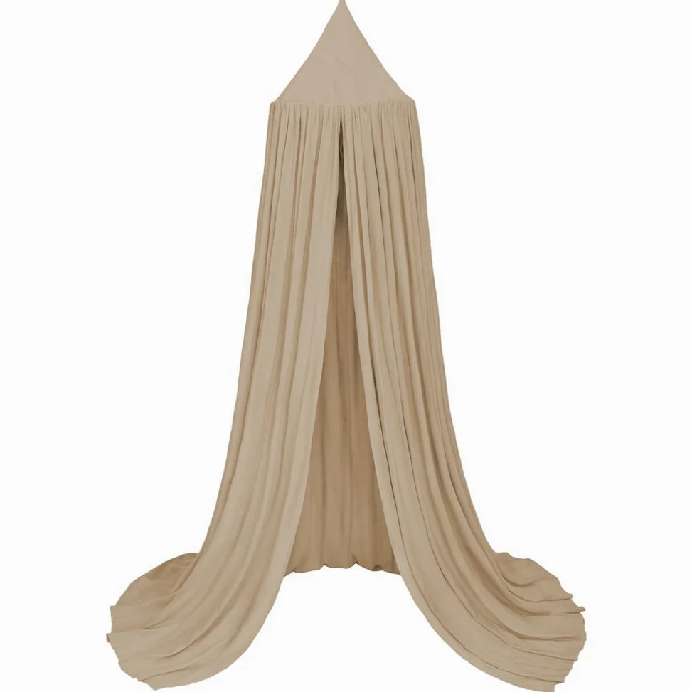 Aolso Baldacchino per bambini e bambine, 245 cm, tenda per letto rotondo, lettino con tenda sospesa, zanzariera, crepe (beige)