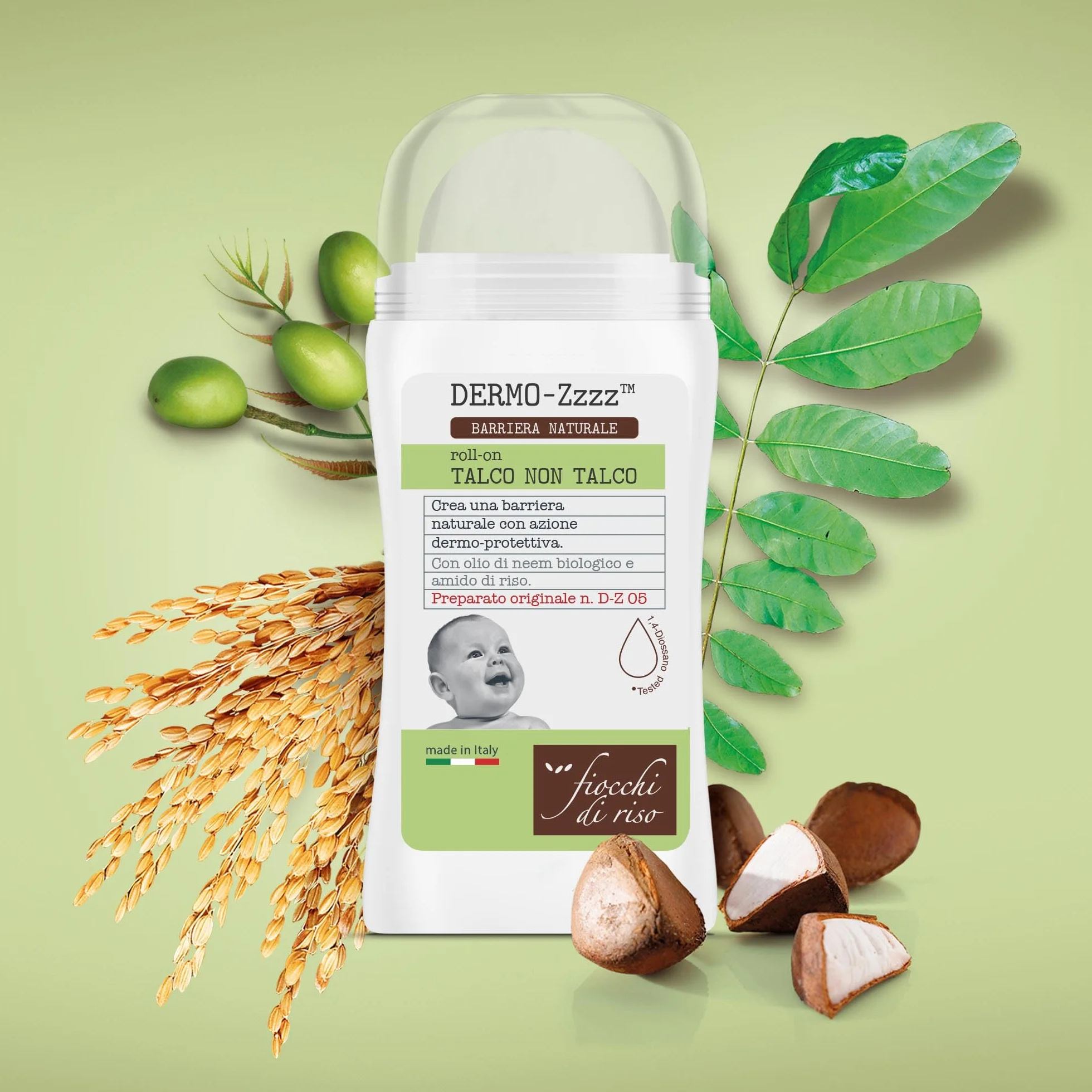 Fiocchi di Riso - ROLL-ON Talco NON Talco - 60ml - SUDORAZIONE E ZANZARE - Crea una barriera naturale dermo-protettiva con profumazione sgradita alle zanzare.