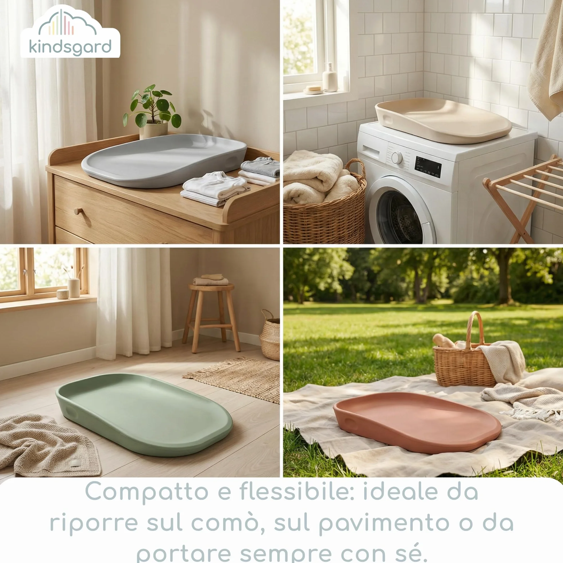 kindsgard Fasciatoio "Skifte" - Morbido tappetino fasciatoio in PU con bordo rialzato, lavabile, igienico, privo di sostanze nocive - 68,5 x 48 cm - per fasciatoio, cassettiera, lavatrice o pavimento
