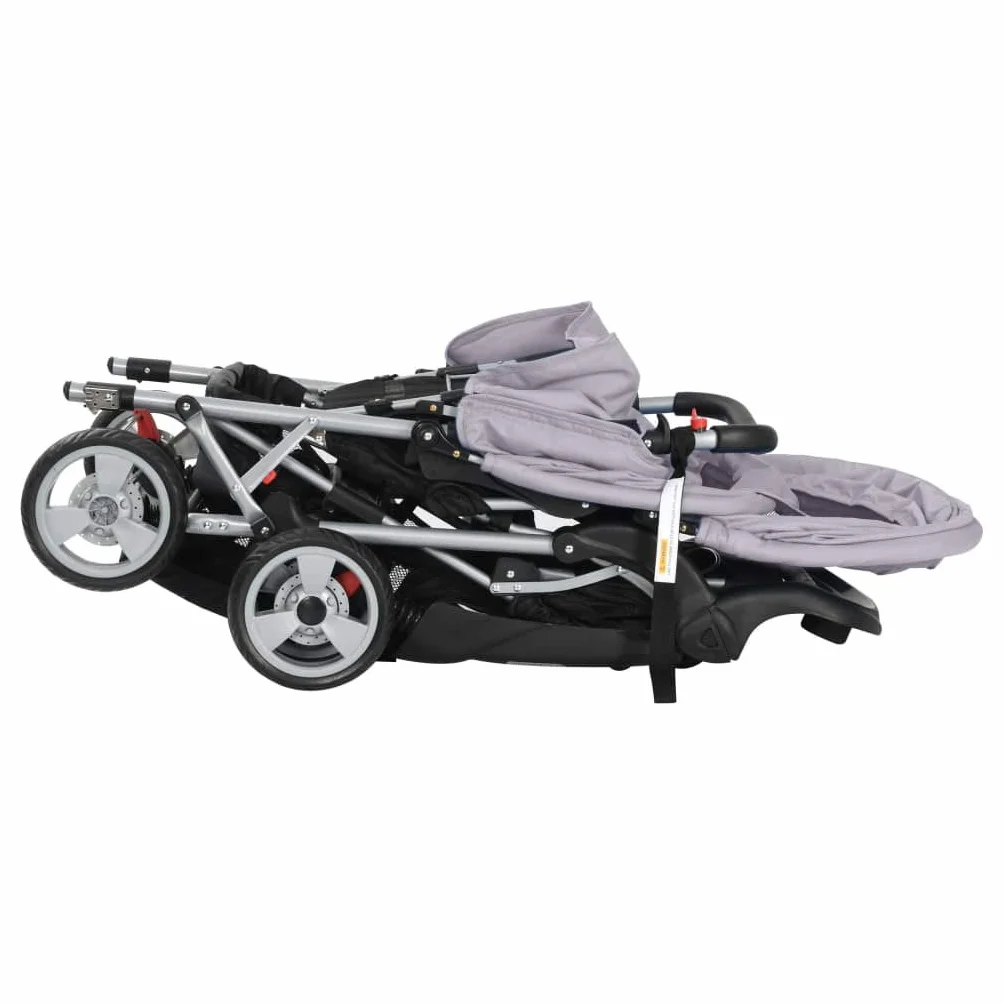 Kavolet Passeggino gemello, gemello, passeggino tandem per 2 bambini, passeggino da viaggio, passeggino 2 in 1, grigio e nero, 122,5 x 53,5 x 111 cm, in acciaio