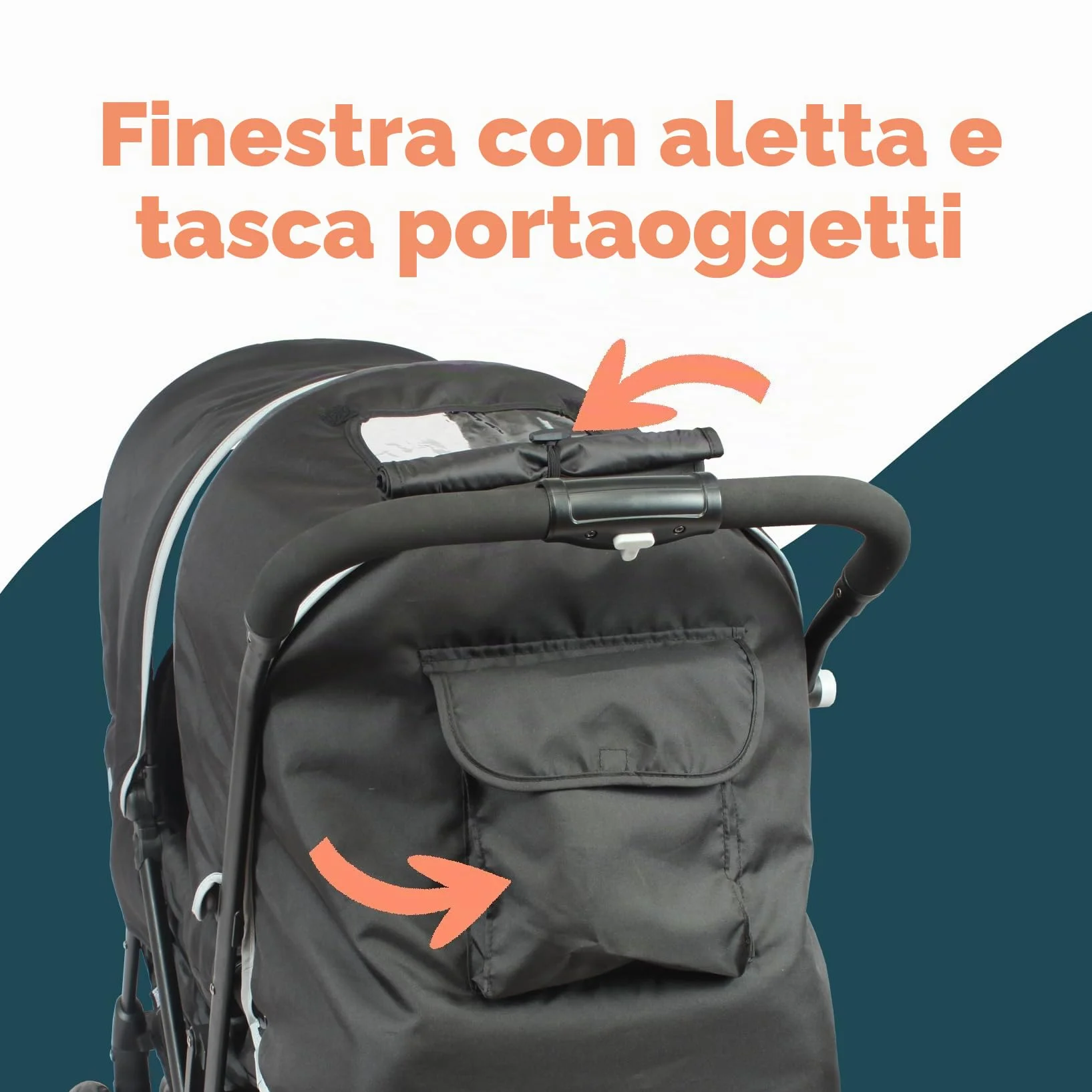 Passeggino gemellare doppio - BAMBISOL - Passeggino doppio combinato + Seggiolino auto I-size - 4 ruote - Nero