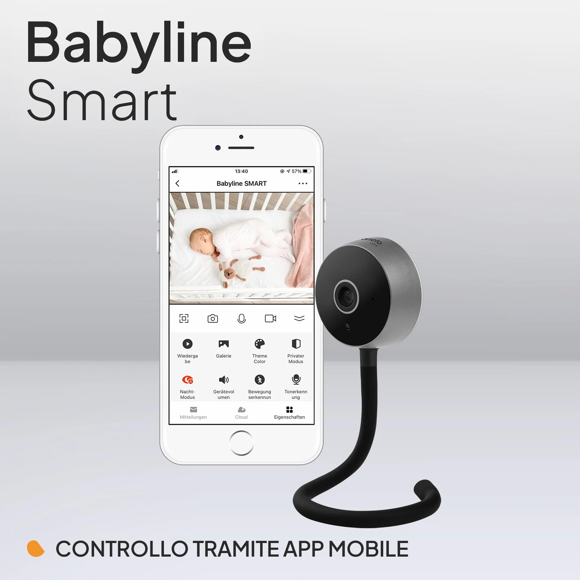 Lionelo Care Babyline Smart Smart, Baby Monitor, Baby Camera Wi-Fi, Applicazione mobile, Rilevazione di movimento e rumore, Visibilità al buio