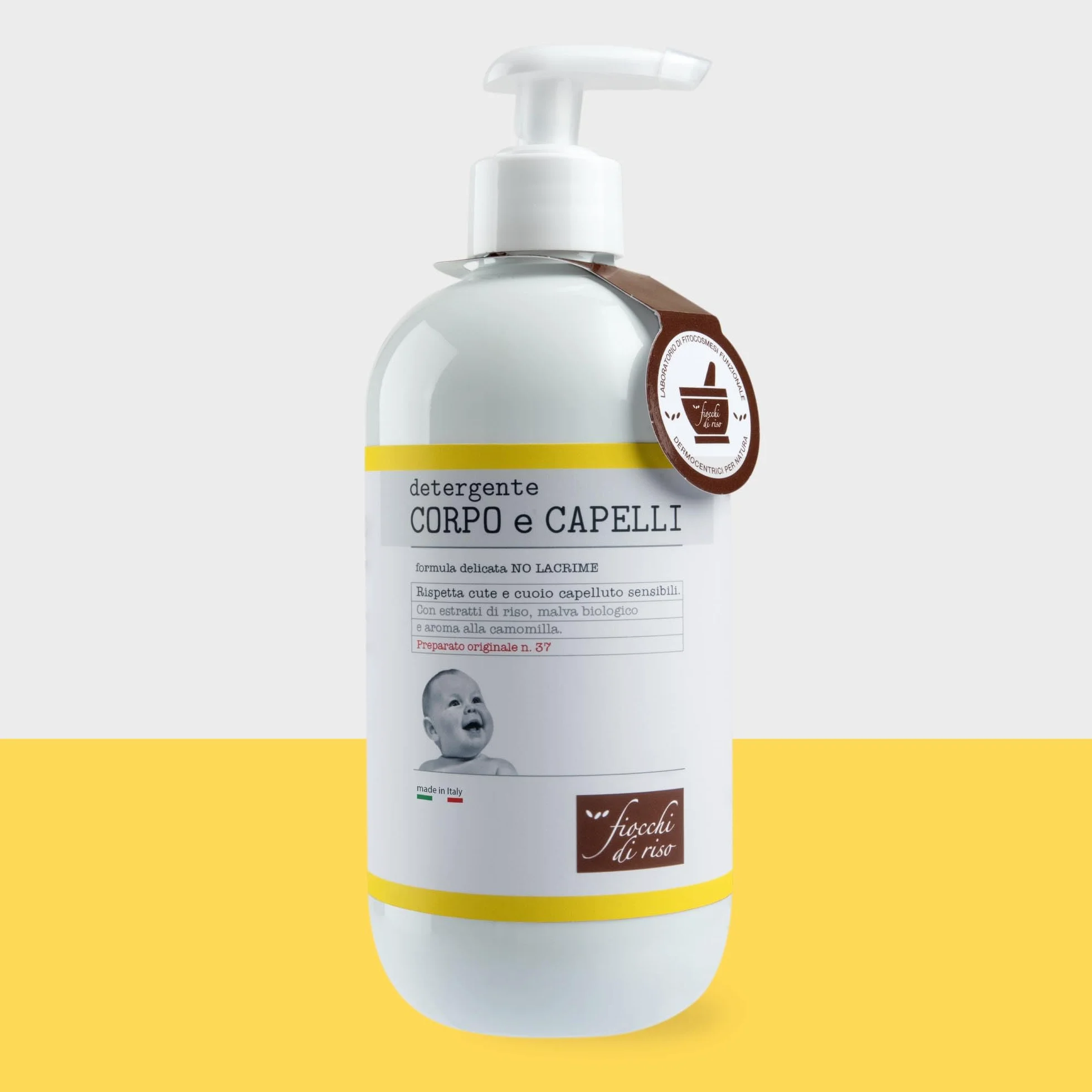 Fiocchi di Riso - Detergente CORPO e CAPELLI Camomilla- 400ml - DETERGENZA NEONATI - rispetta cute e cuoio capelluto sensibili. Pack riciclato