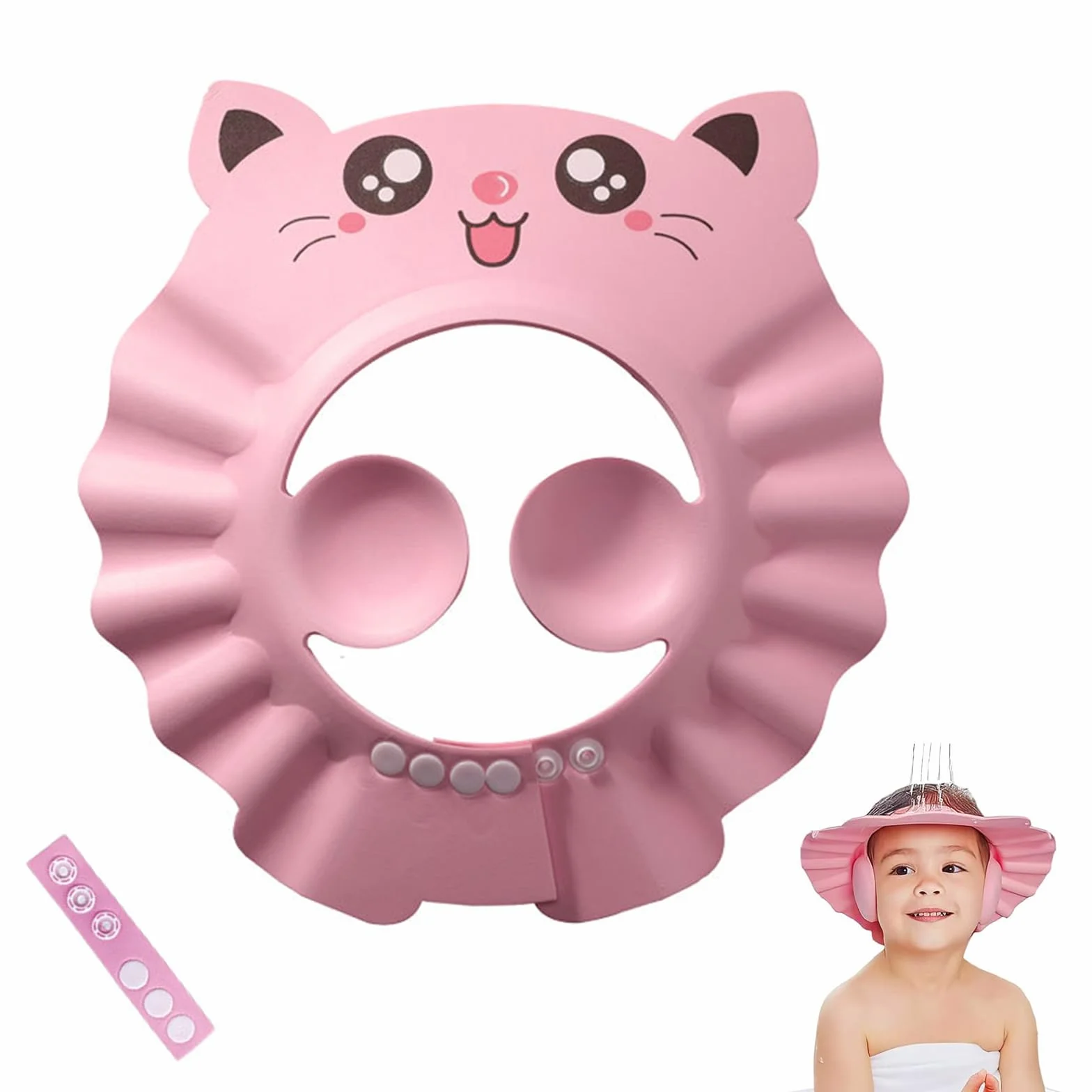 Cuffia da doccia per bambino, per bambini, cuffia da doccia, visiera da bagno, morbida, regolabile, con protezione per le orecchie, per evitare che gli occhi si riempiscano di acqua e shampoo