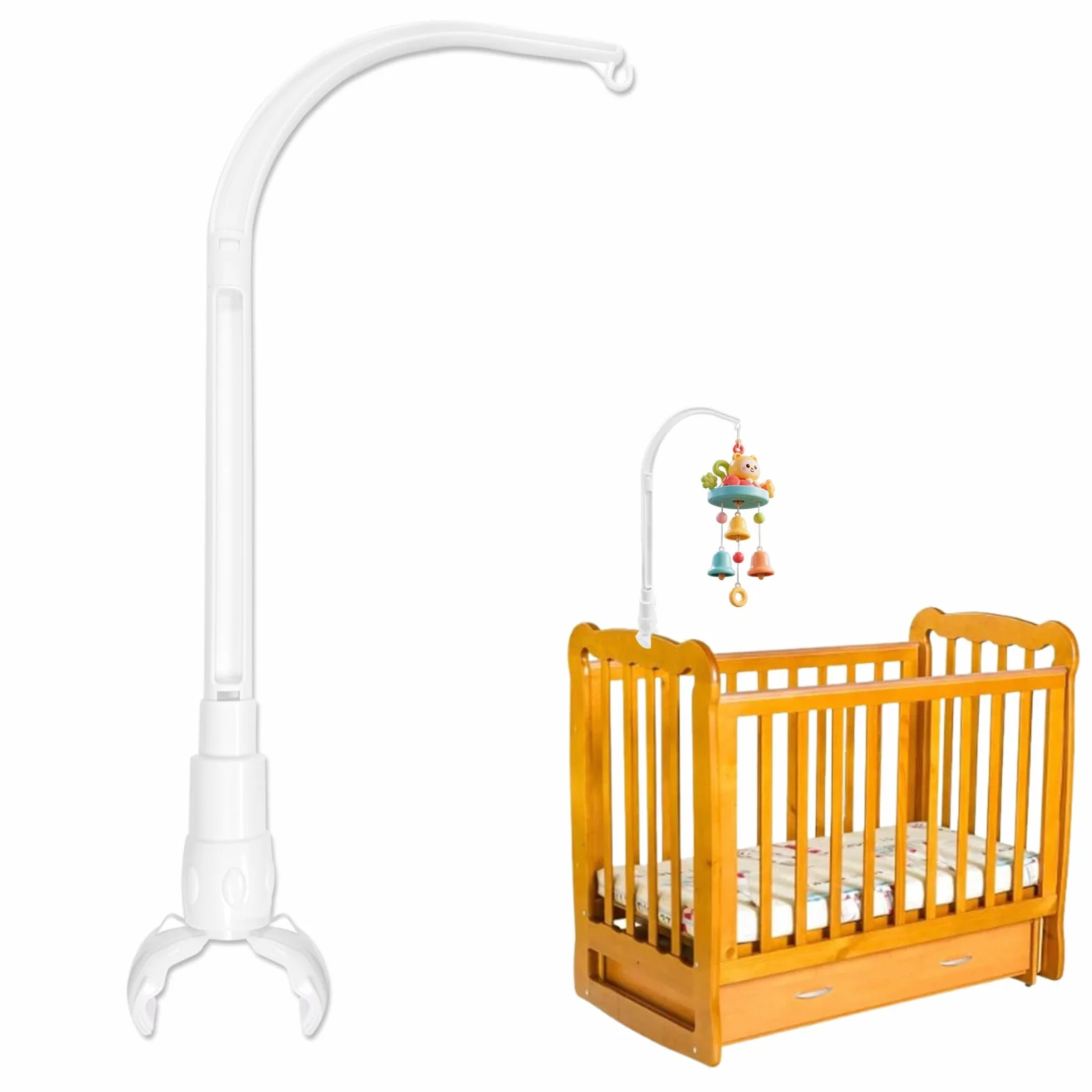 Supporto Giostrina Culla, Supporto Mobile per Lettino, Mobile Ad Angolo Regolabile, Supporto per Lettino, Regalo di Nascita per Neonato, Bianco