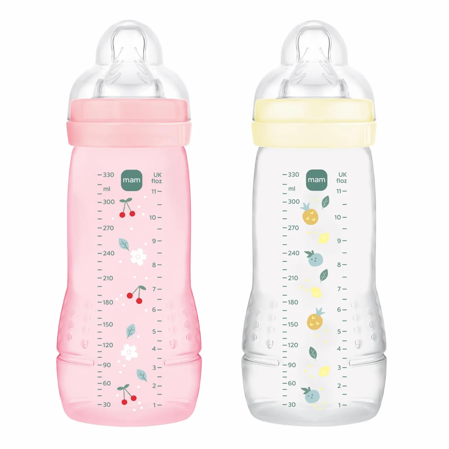 MAM Easy Active 6 mesi in più colore bacche + perla (confezione da 2 x 330 ml) - con ciuccio in silicone a flusso X velocità ultra veloce - per bambini con chiusura ermetica
