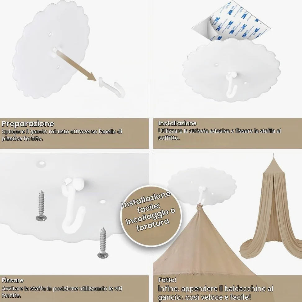 Aolso Baldacchino per bambini e bambine, 245 cm, tenda per letto rotondo, lettino con tenda sospesa, zanzariera, crepe (beige)
