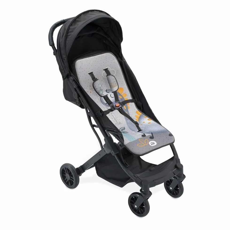Interbaby Materassino per passeggino, universale, estivo, con palma, grigio, traspirante, confortevole, 100% cotone, 84 x 34 cm, protezioni per imbracatura