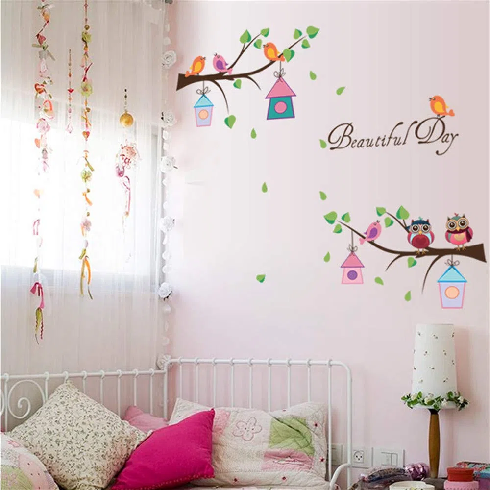 1 PACK,Cartone Animato Fai Da Te Animale Albero Gufo Adesivi Murali Uccelli Rami Vinile Per Bambini Decorazioni Per La Casa Murale Adesivi Decalcomania Smontabile Sul Muro