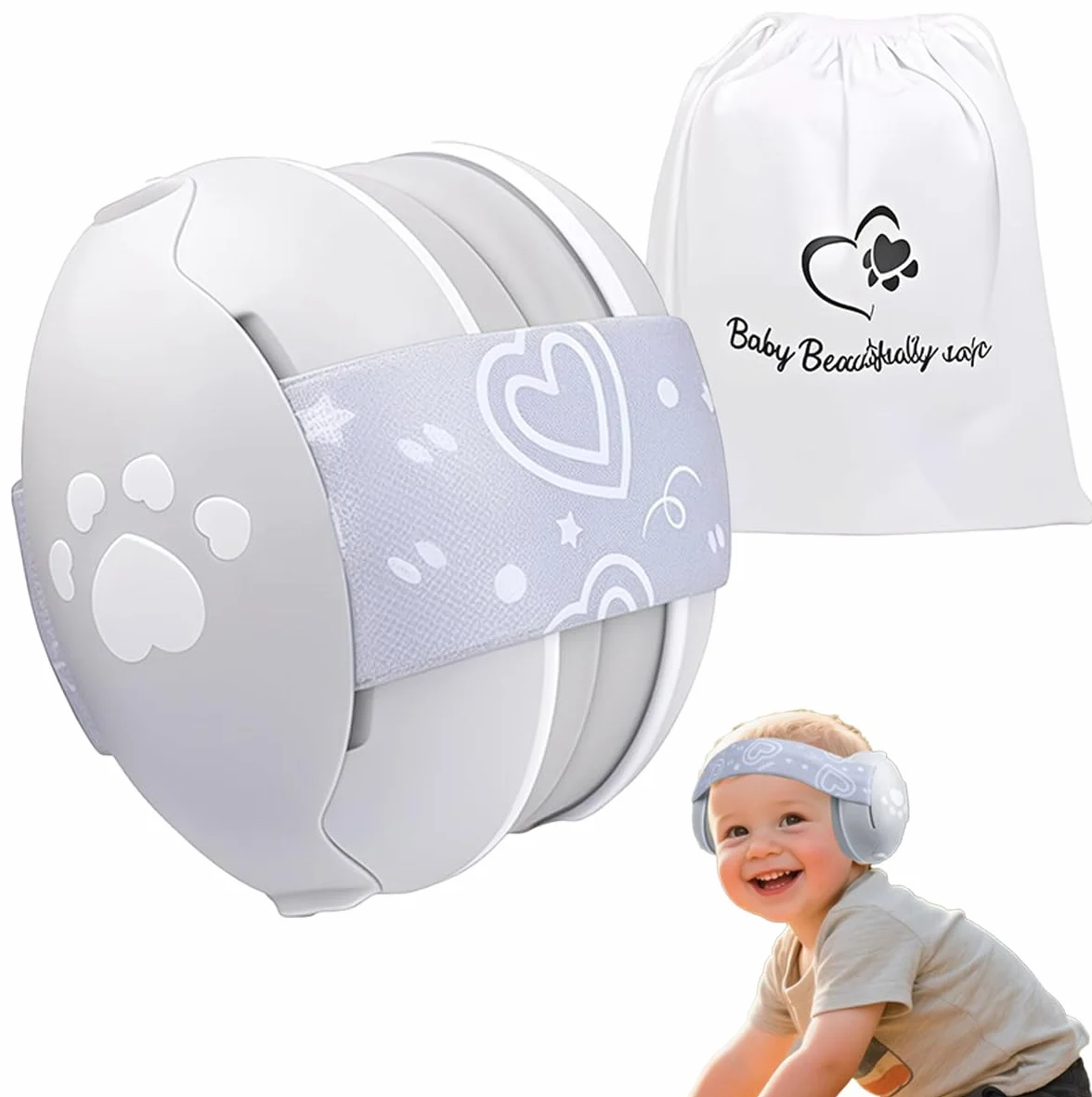 Paraorecchie a forma di cuore per neonati e bambini fino a 36 mesi, con riduzione del rumore, comode cuffie per neonati per migliorare il sonno, essenziali da viaggio per bambini per aereo/sonno