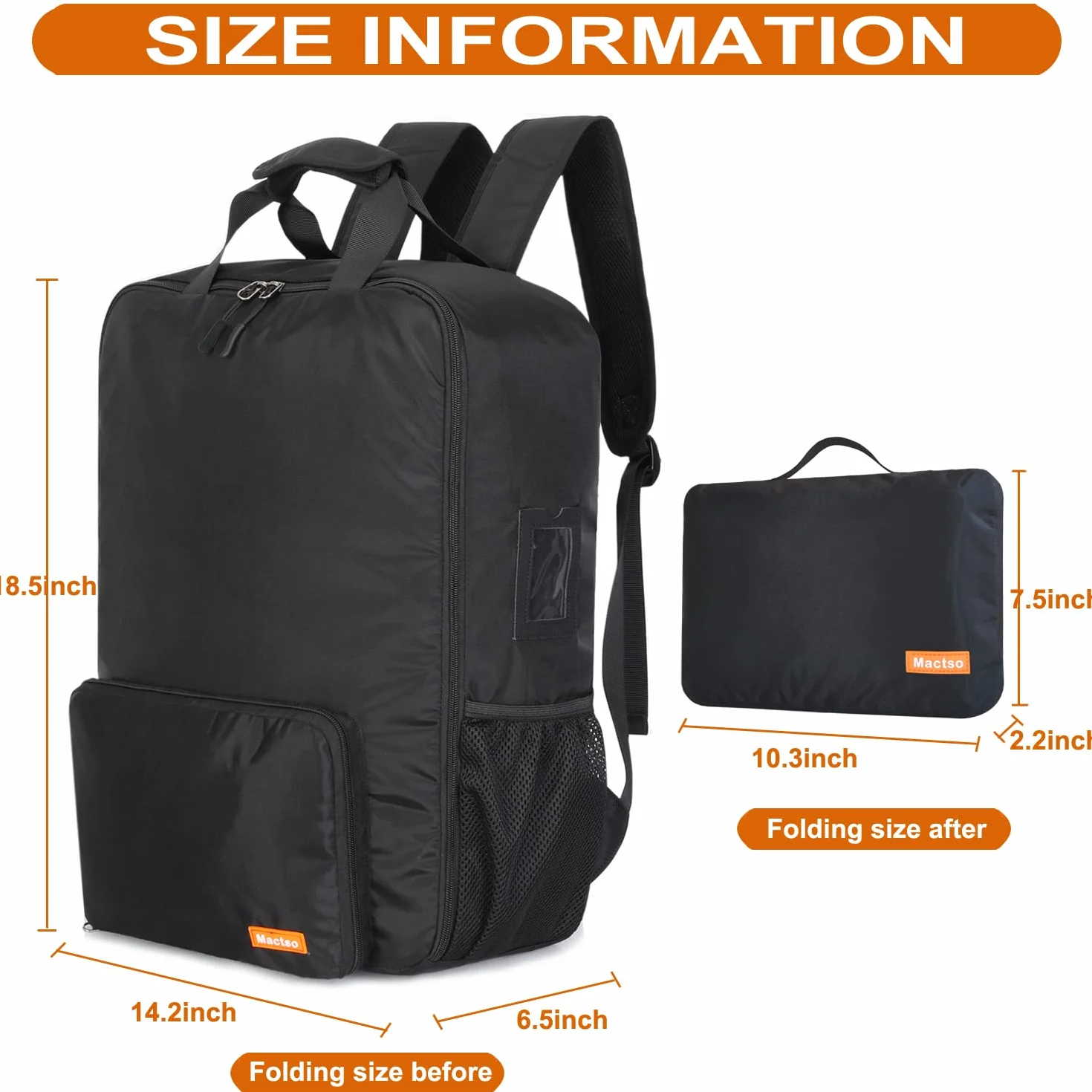 Mactso, Borsa da viaggio per passeggino compatibile con GB Pockit e GB Pockit Air Plus All Terrain, zaino da viaggio leggero per passeggino per aereo (nero, M)