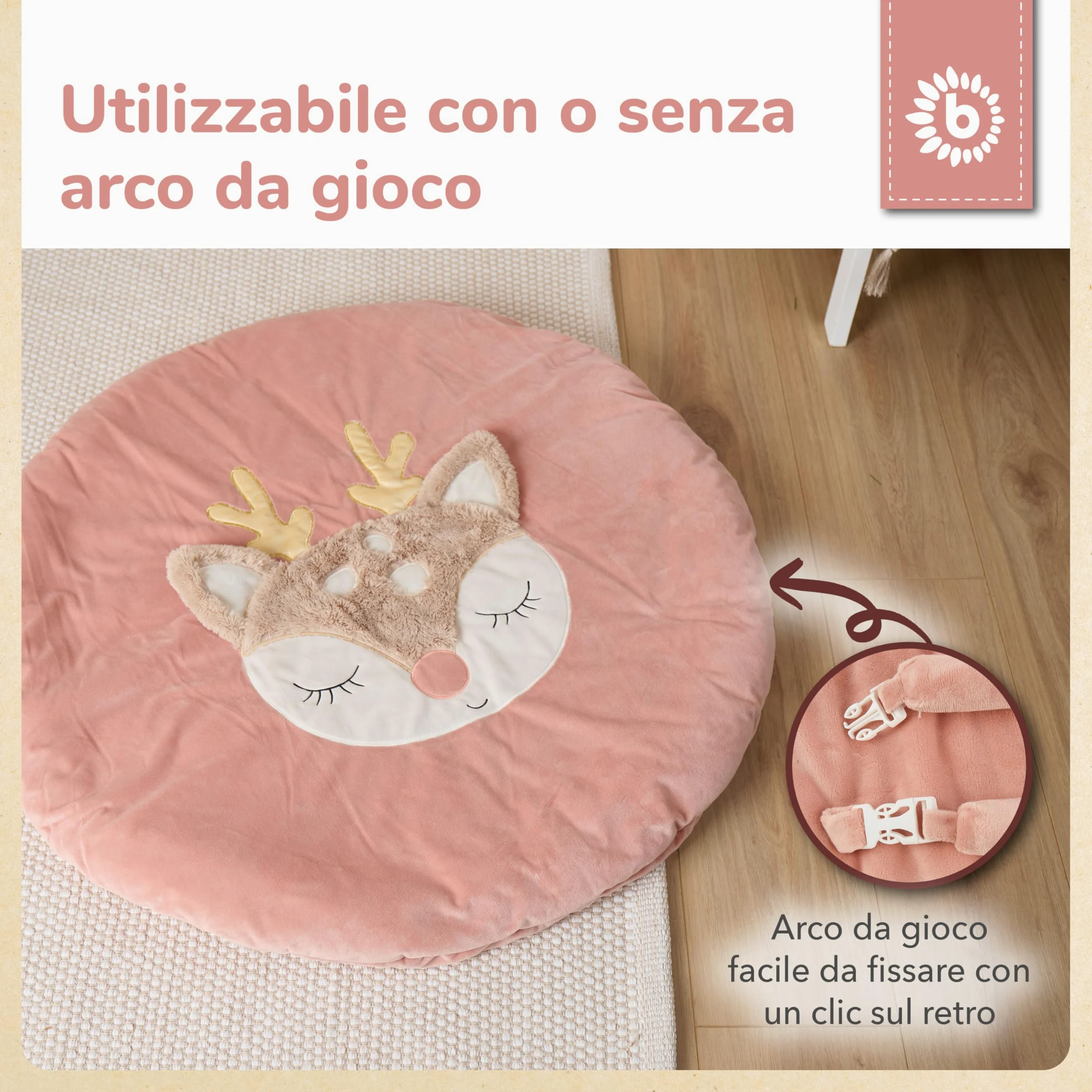 Bieco Tappeto Gioco con Arco Attività Cerbiatto Ella | Tappeto Sensoriale | Palestrina Neonato con Arco Giochi | Tappetino attività neonato
