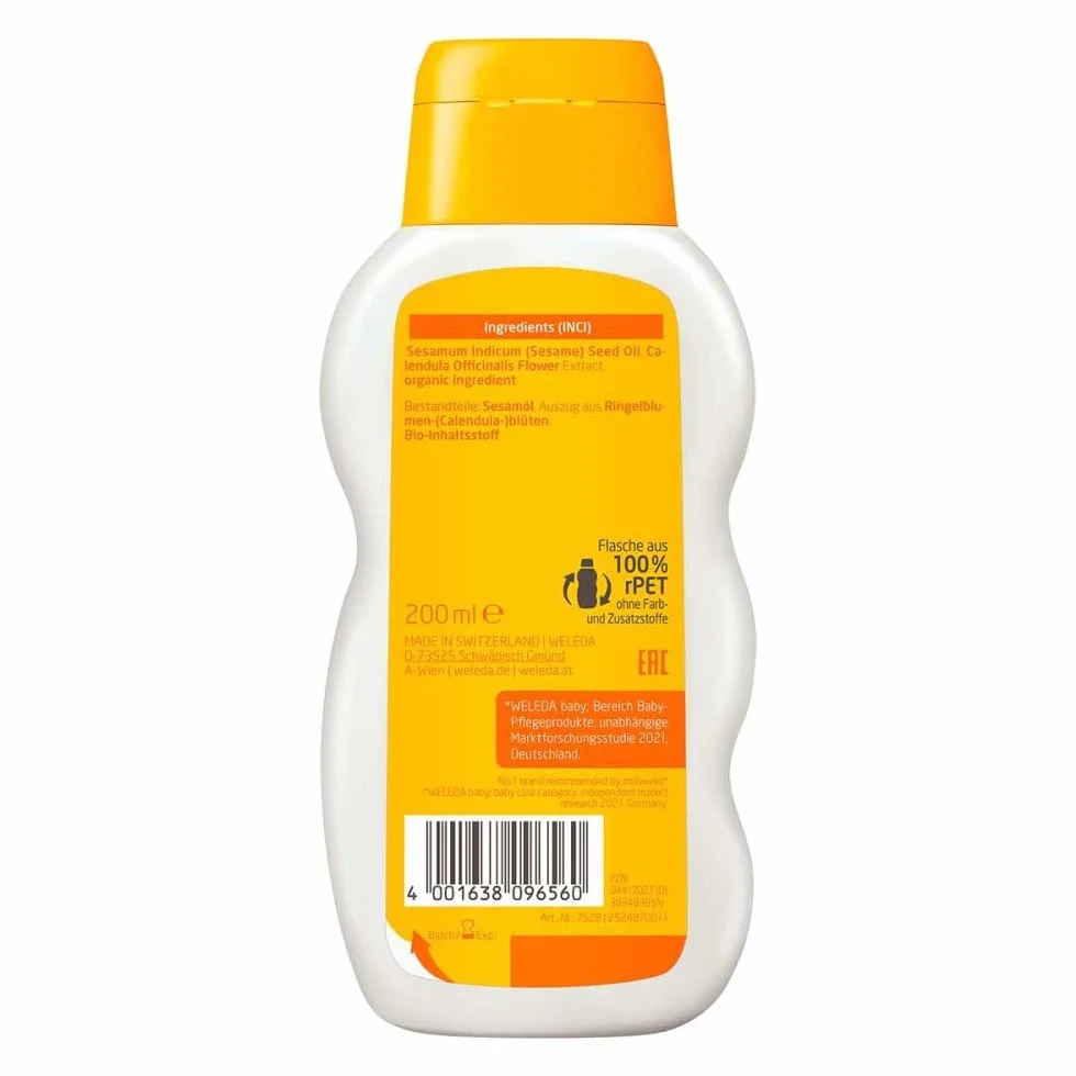 Weleda Baby Olio Extra Delicato Calendula , senza profumazione, prodotto per la detersione e massaggio di neonati nei primi giorni di vita, formula extra-delicata (1x 200ml)
