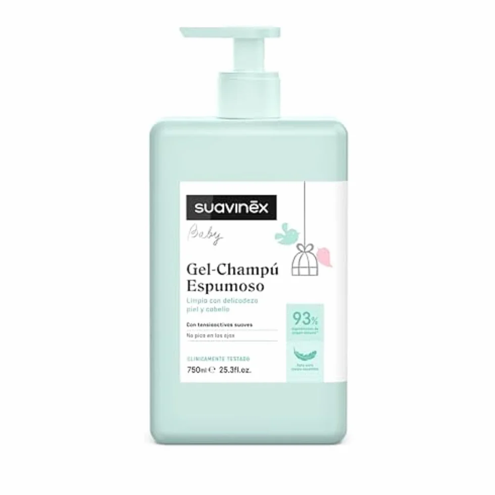 Suavinex, Confezione cosmetica di grande formato. Include: gel shampoo delicato 750 ml + latte idratante 750 ml + pomata pannolino 50 ml + confezione salviettine 25 pz. Pack Neonato Neonato, 4