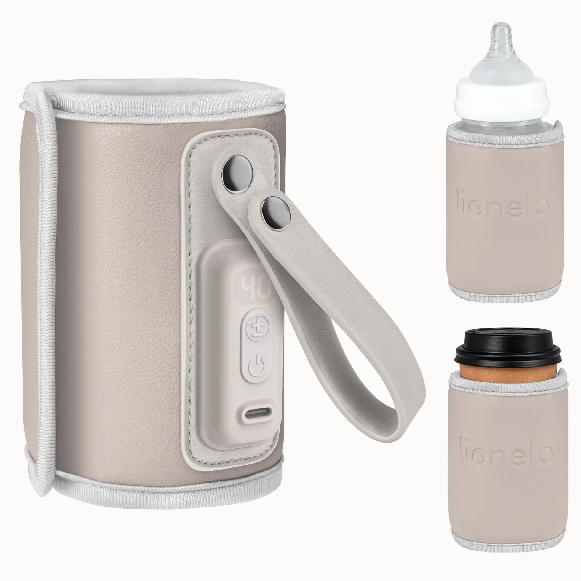 LIONELO Thermup Go Scaldabiberon portatile per mantenere la temperatura, Alimentato tramite il cavo USB Mantenere temperatura di latte e pappe neonato, Scaldabiberon auto, Senza BPA Piccolo e leggero