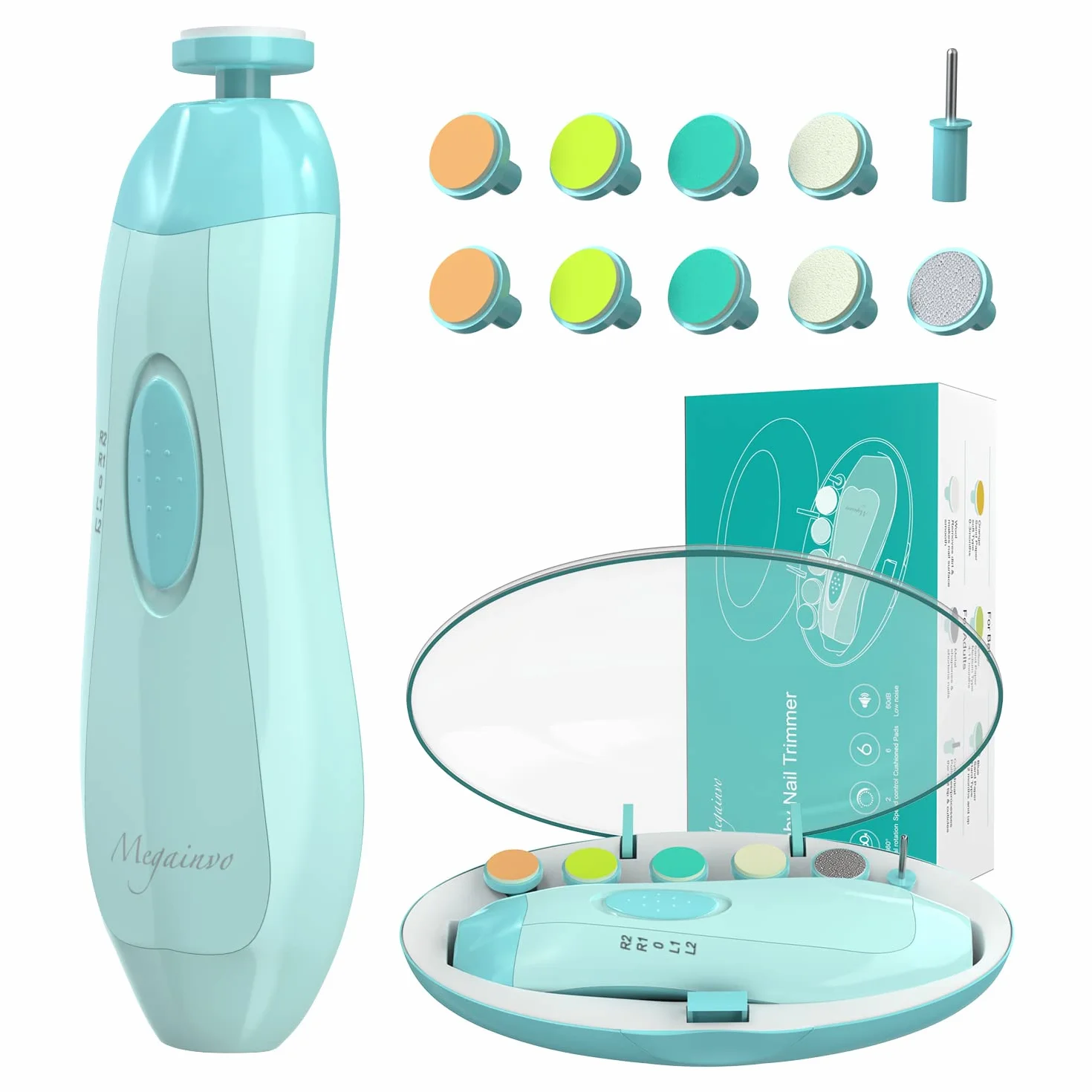 Tagliaunghie Neonato, Megainvo Tagliaunghie Bambini Set Tagliaunghie Elettrico Lima Unghie per Bambini 10 in 1 con LED Light per Neonati e Adulti (senza batteria)
