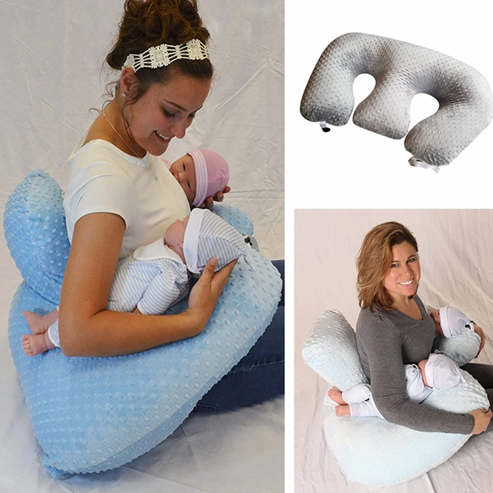 Cuscino multifunzionale per allattamento per gemelli, cuscino per allattamento per donne incinte, lavabile in lavatrice, cuscino di supporto doppio, grigio
