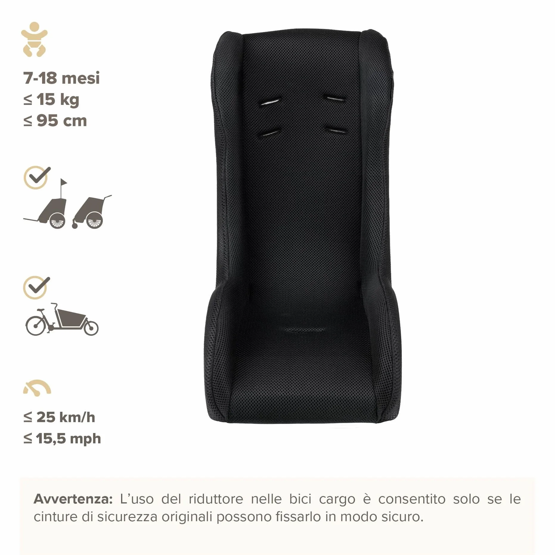 POLISPORT 8015000023 Mini Pelican Riduttore per Bambini All-Weather Senza Cintura di Sicurezza, Compatibile con Rimorchi, Passeggini e Cargo Bike, per Bambini 7–18 Mesi, Nero