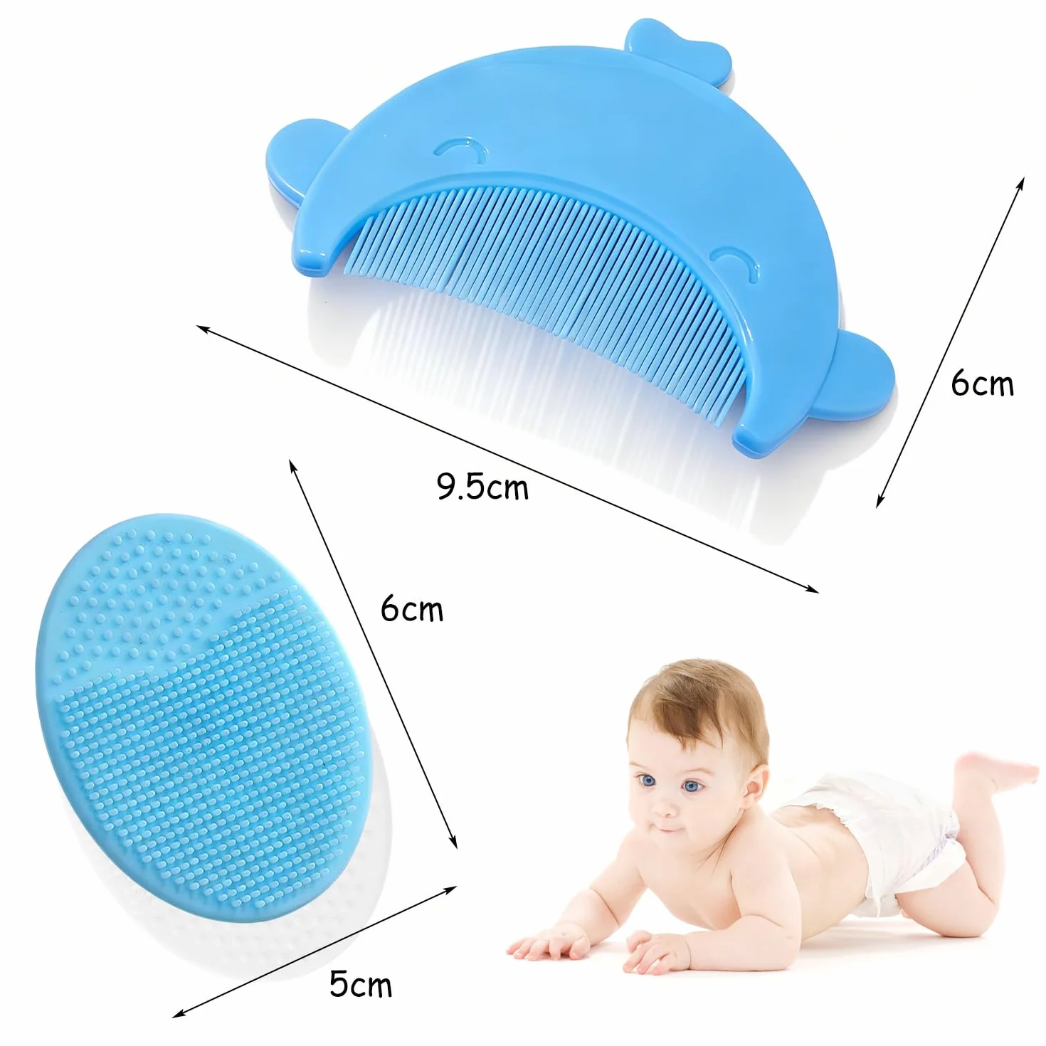 2 Pezzi Spazzola da Bagno per Neonati, Spazzola per Bambini in Silicone, Pettine Neonato per Rimuovere La Crosta Lattea Del Bambino（Balenottera Azzurra）