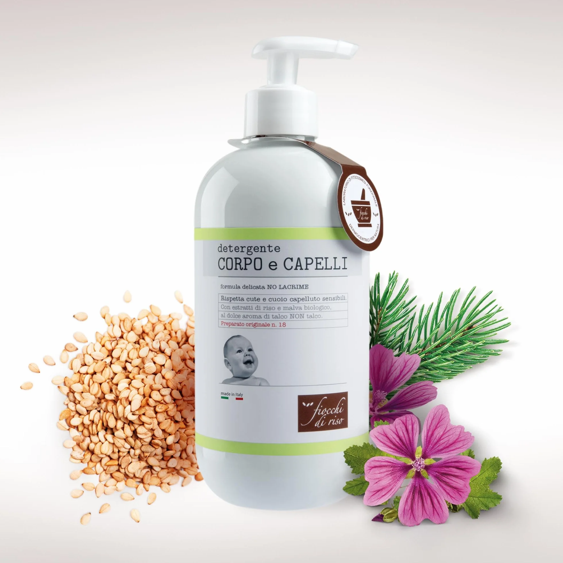 Fiocchi di Riso - Detergente CORPO e CAPELLI TALCO - 400ml - DETERGENZA NEONATI - Rispetta cute e cuoio capelluto sensibili. Pack riciclato