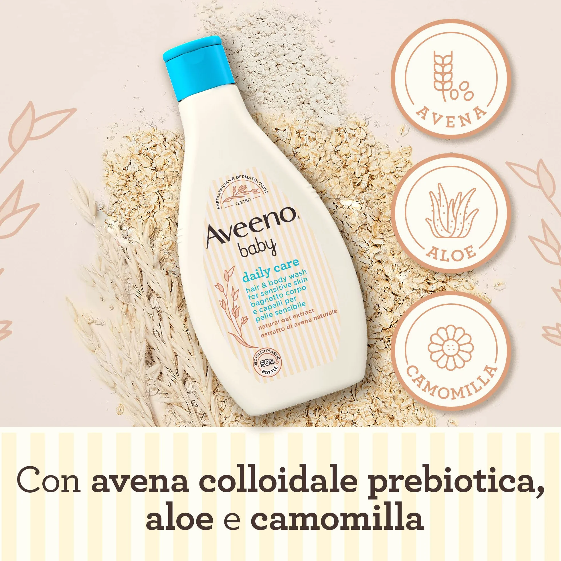 Aveeno Baby Daily Care Bagnetto Corpo e Capelli, Bagnoschiuma bambini per una detersione delicata della pelle sensibile, Bagnoschiuma neonato e shampoo bambini con Avena, 250 ml