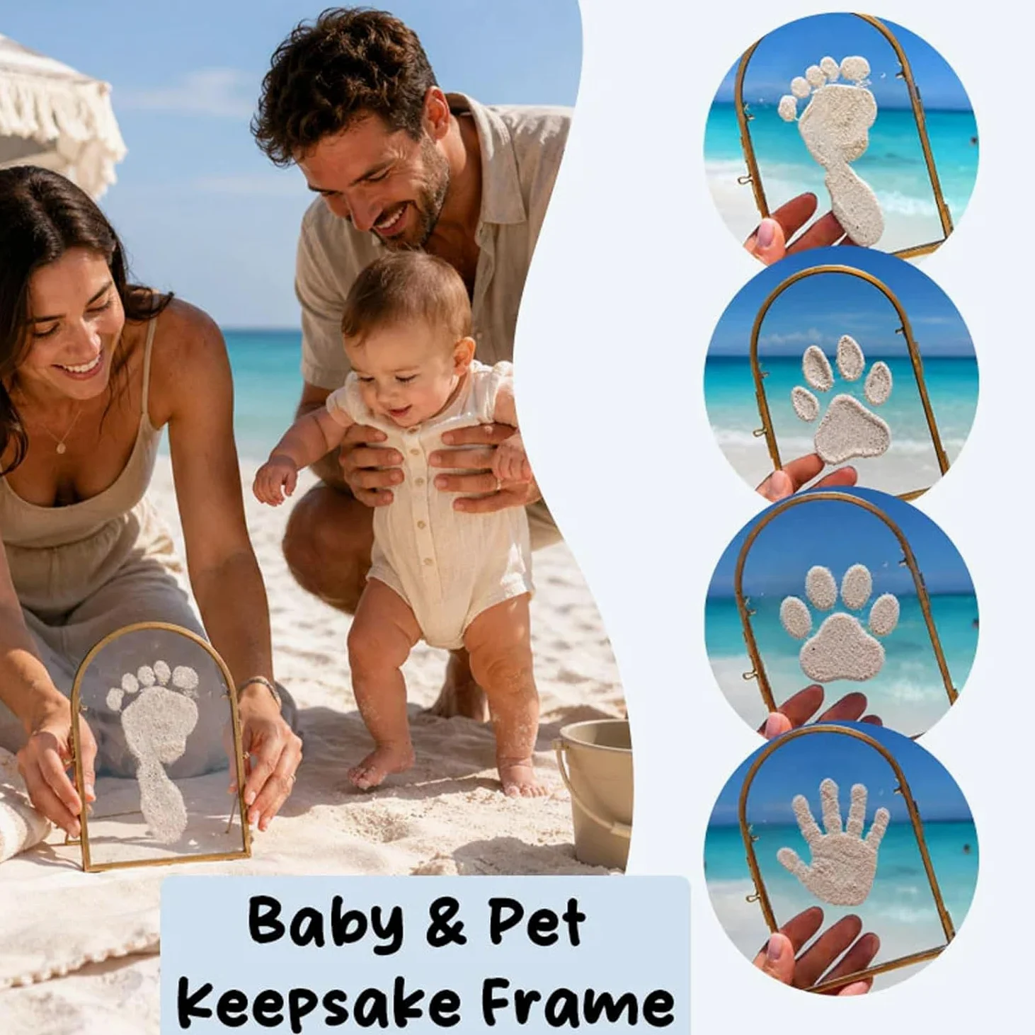 Cornice per ricordi per neonati e animali domestici, kit per impronte di mani e piedi per neonati, con doppia cornice in vetro per fiori pressati, cornice per foto per cameretta dei bambini, kit con