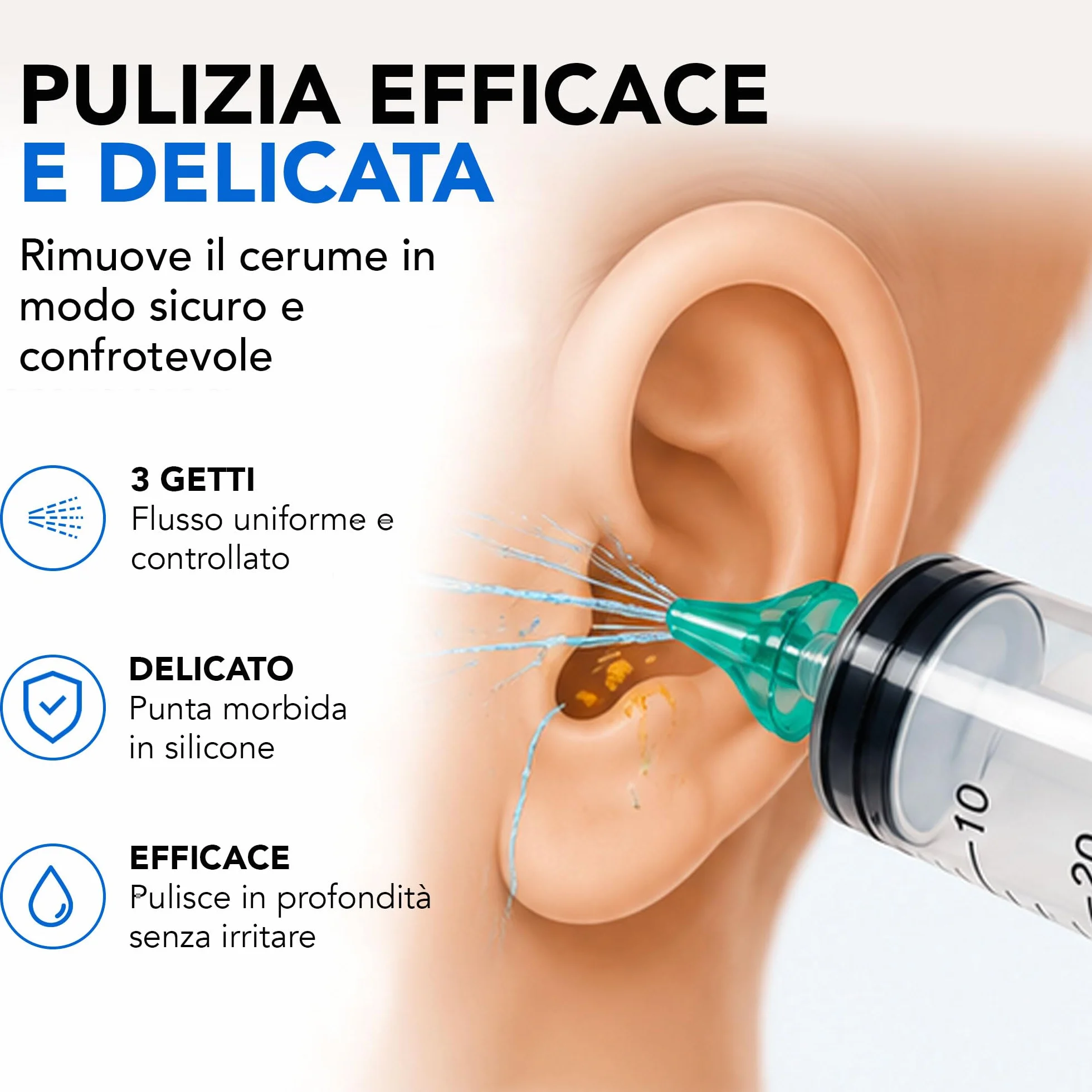 ALL4US® - Kit Pulizia Orecchie con Siringa Auricolare 60 ml, 4 Punte Morbide a Cono, Sistema per Lavaggio Orecchie e Rimozione Cerume, Kit Irrigazione Auricolare per Uso Domestico