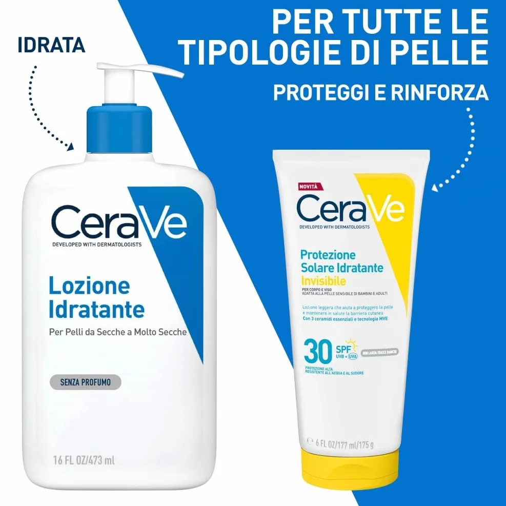 CeraVe Protezione Solare Idratante Invisibile SPF30, Per Tutte le Tipologie di Pelle, Protezione Molto Alta, Idratazione 24 ore, Texture Leggera e Invisibile sulla Pelle, 177ml