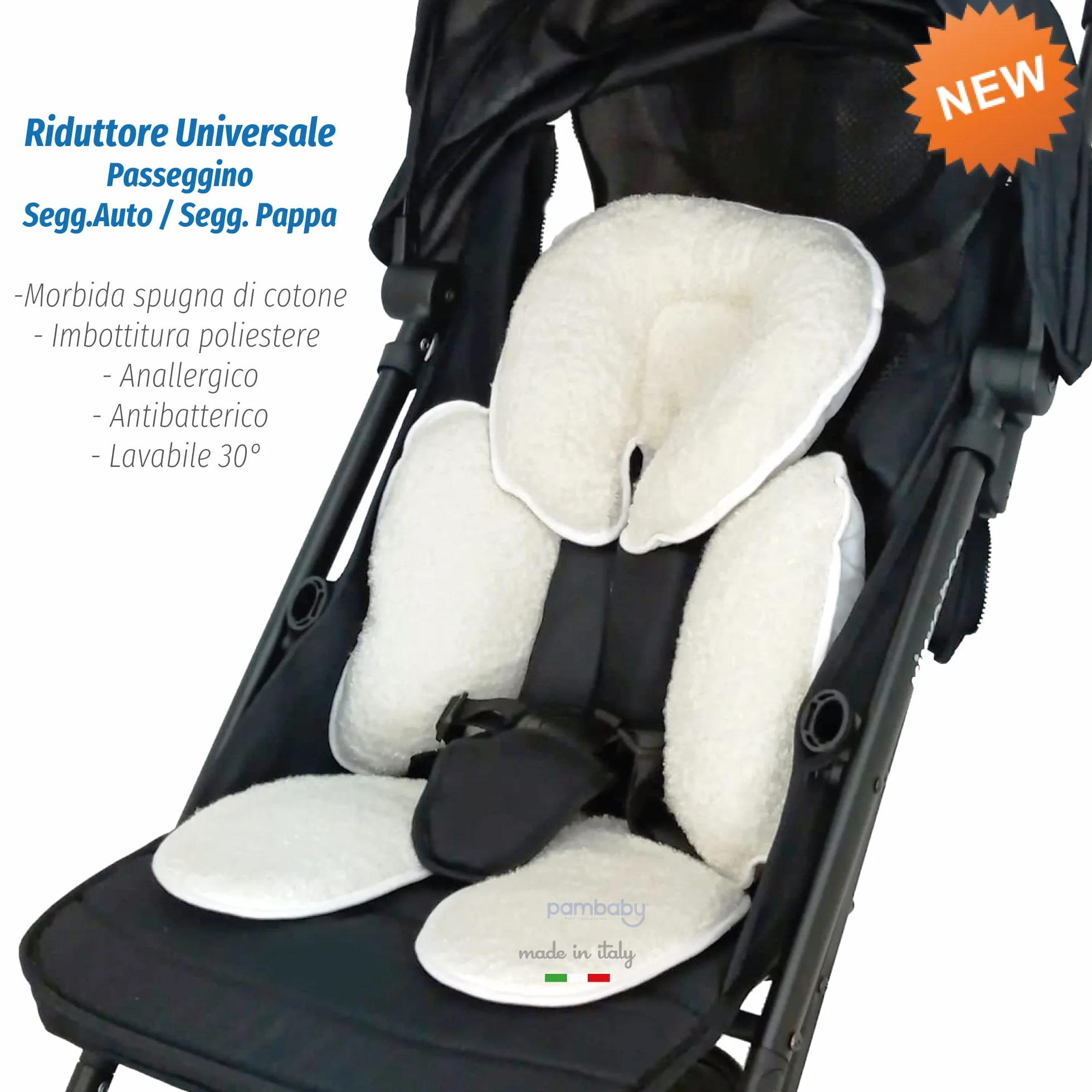 PAMBABY Riduttore Universale Angel per il seggiolino Auto Passeggino Seggiolone Pappa Universale MADE IN ITALY