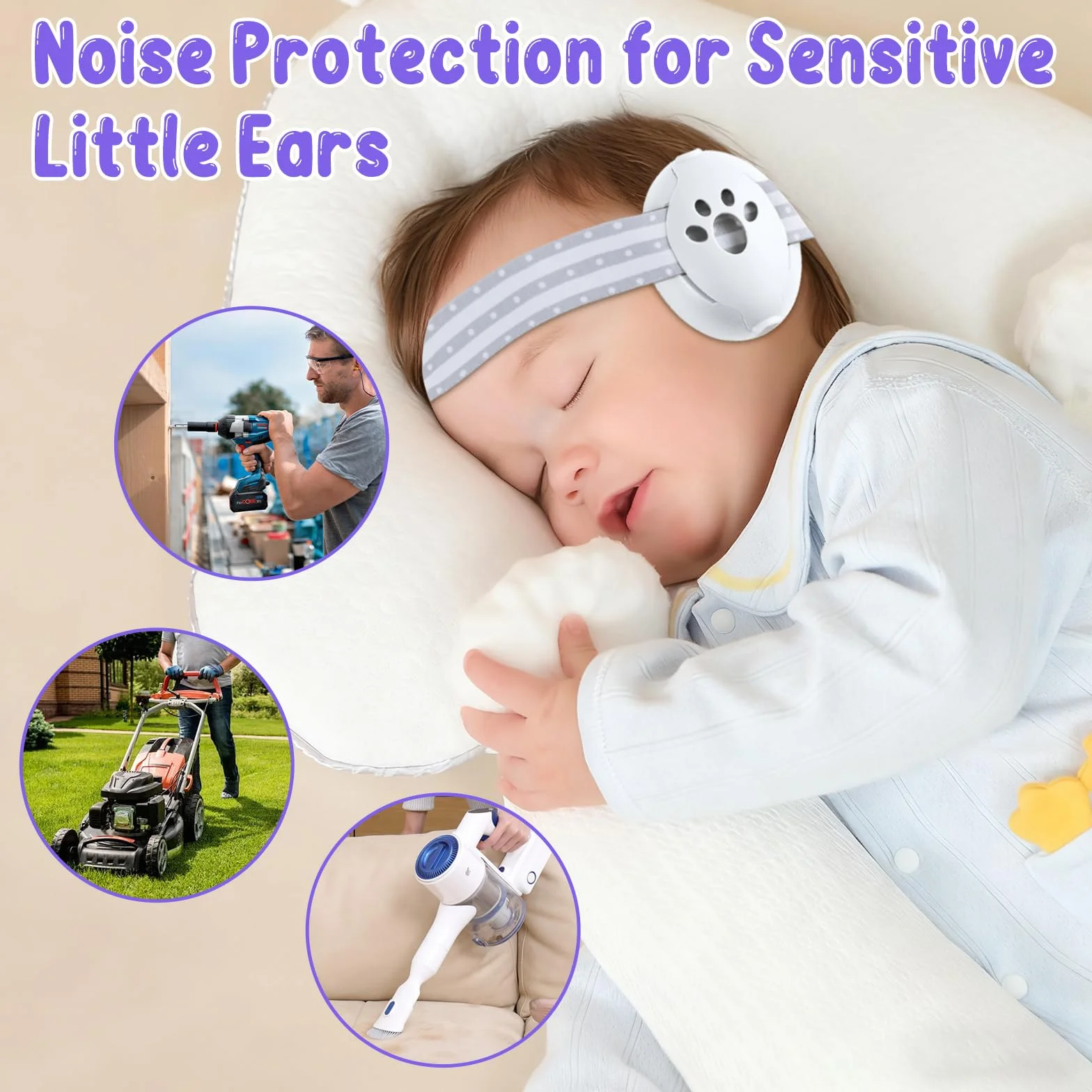 Cuffie Antirumore Neonato per Proteggere l'Udito -25dB, Cuffie Antirumore Morbido per Bambini Bebè da 0 a 3 Anni, Protezione Acustica, Archetto Regolabile, per Viaggi in Aereo