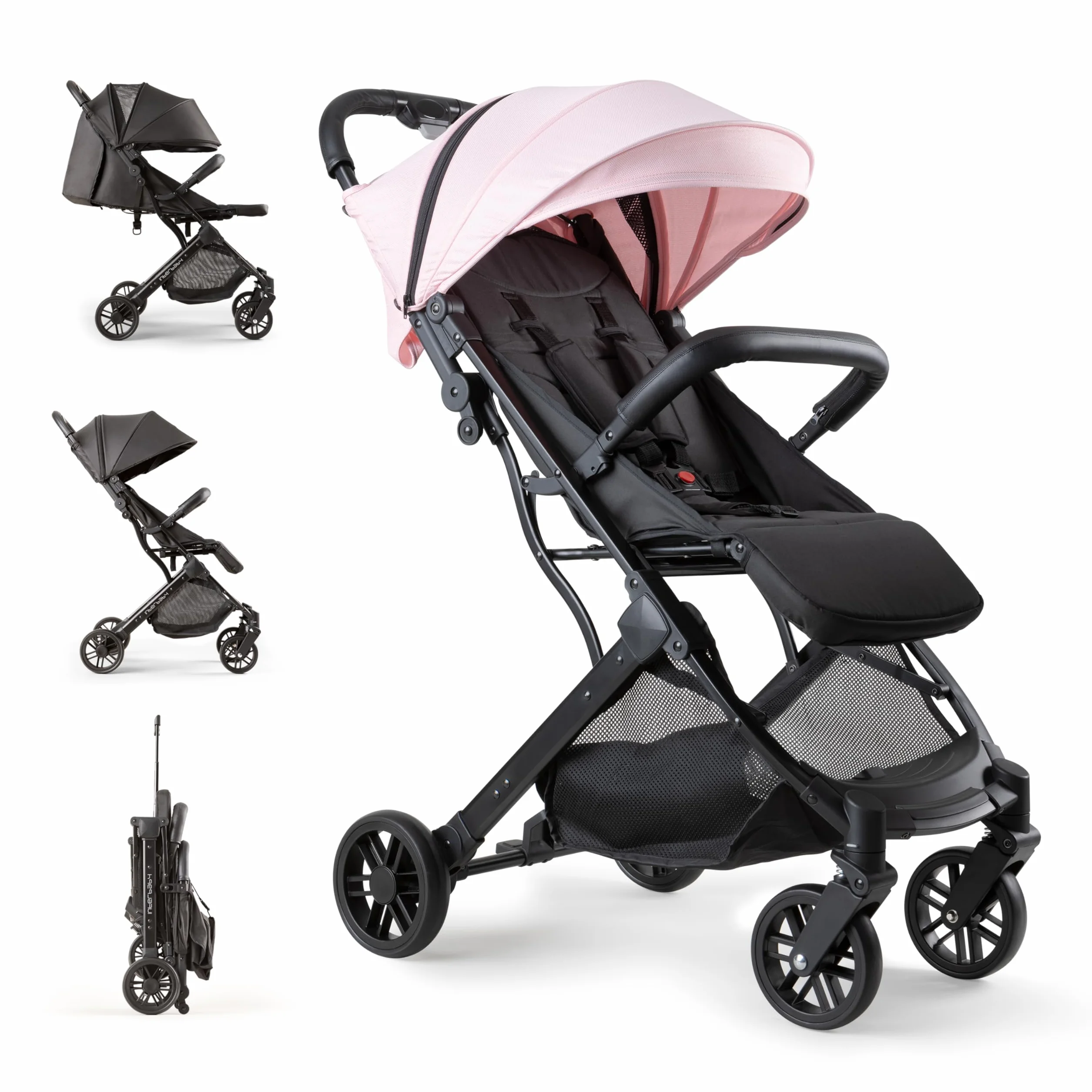 Interbaby Passeggino Leggero Compatto e Ultraleggero | Passeggino da Viaggio e Aereo Pieghevole, dalla Nascita fino a 22 kg | Chiusura Rapida, Cappottina XXL, Ammortizzatori (Min. Plus Space Rosa)