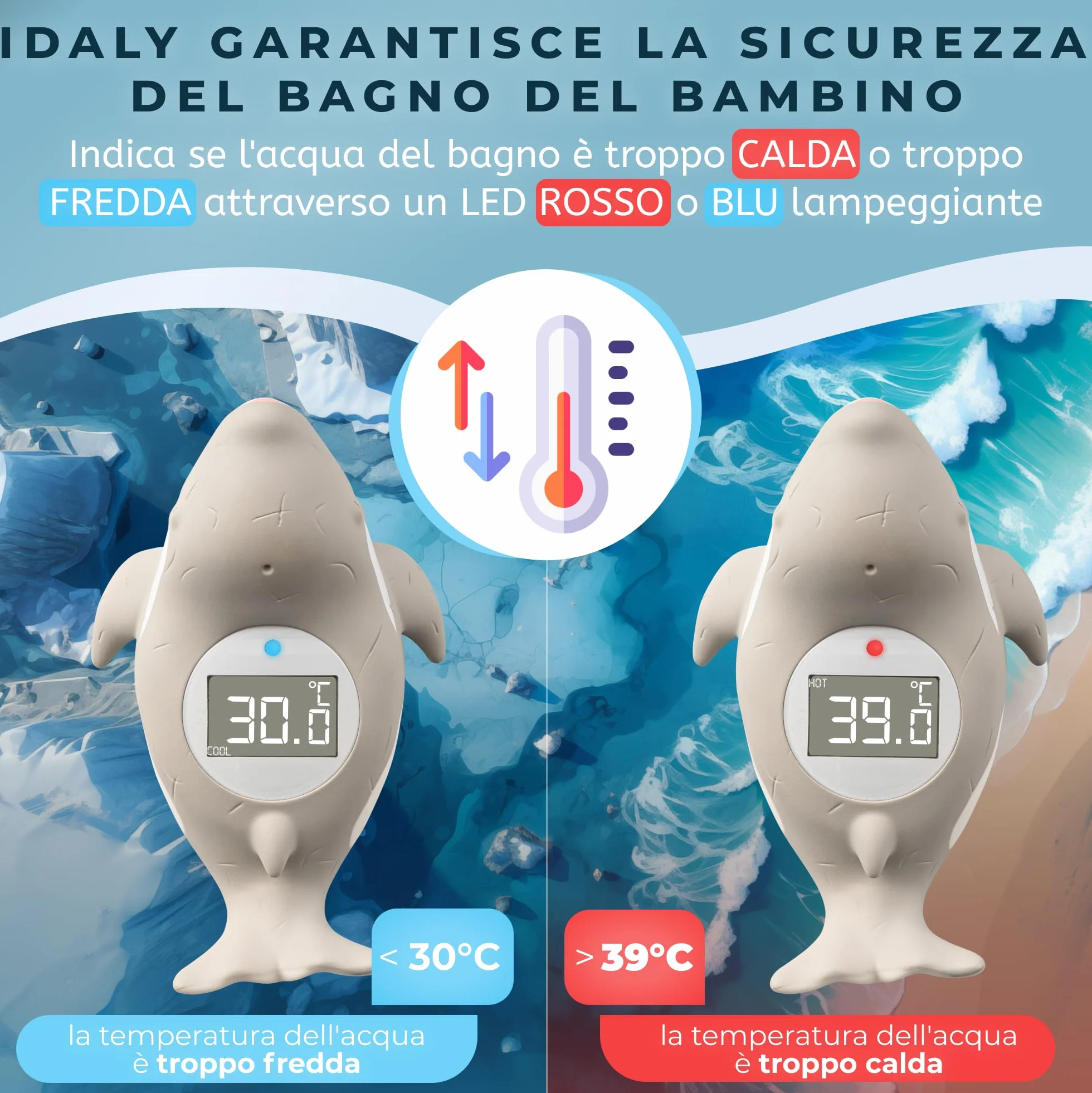 Termometro Bagnetto Neonati ℃/℉ Termometro Bagno Per Acqua Neonato, Galleggiante, Allarme LED, Display, LCD, Lettura Digitale Temperatura dell'Acqua & della Stanza, Regalo Bambini E Bambine (GRIGIO)