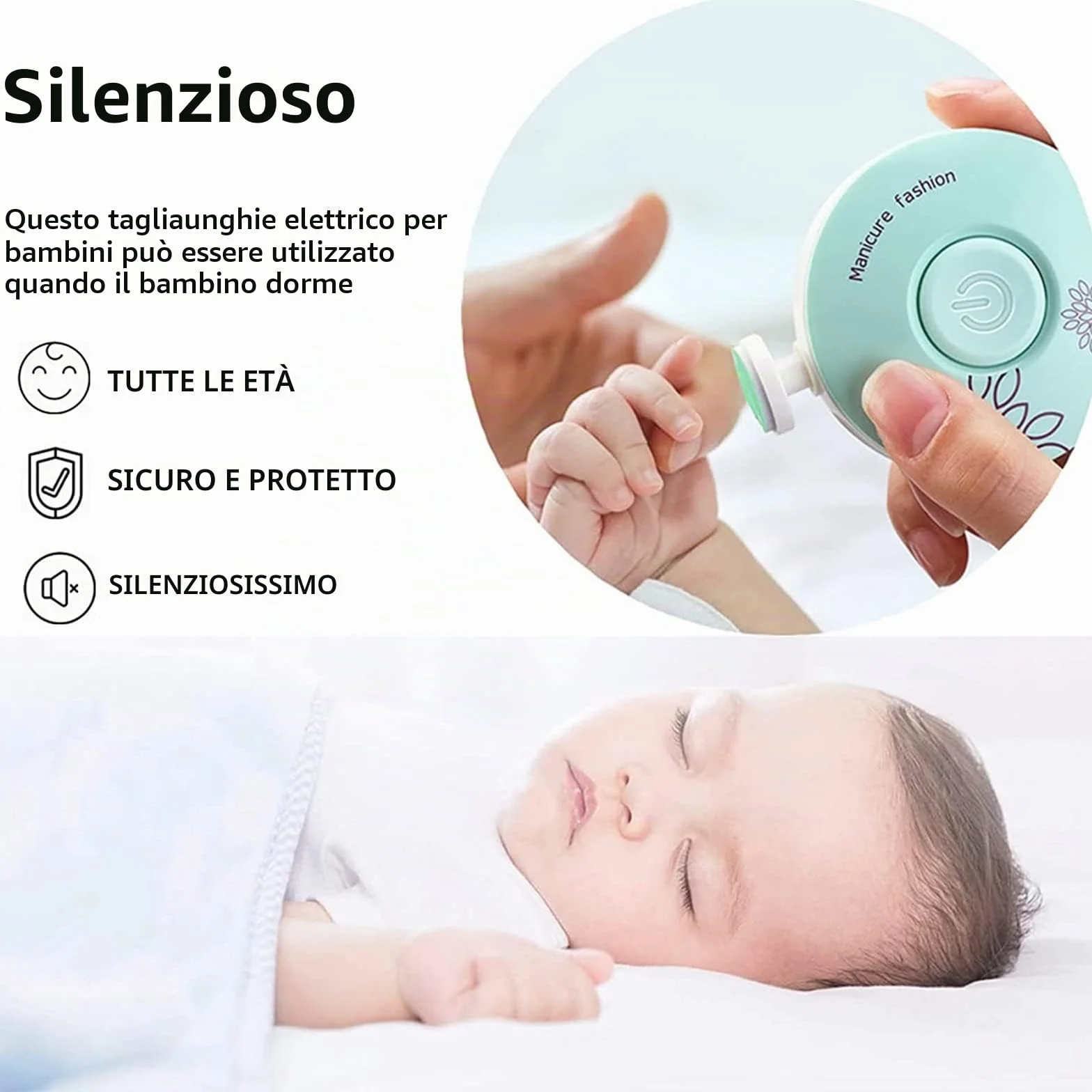 Tagliaunghie Neonato,Lima unghie neonato,Lima Unghie per Bambini 6 in 1 Lima per Unghie elettrica per Bambini Lima per unghie elettrica per neonati (Vert)