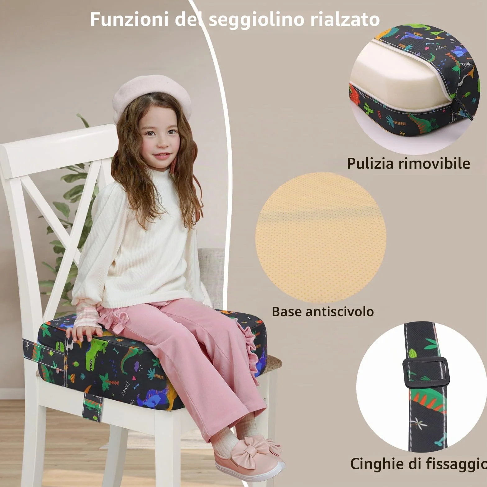 Rialzo Sedia Bambini Cuscino da Tavolo - Bambini Antiscivolo Facile da Portare con sé in Altezza, Forte Supporto per Sedia, Facile da Pulire, Rimovibile