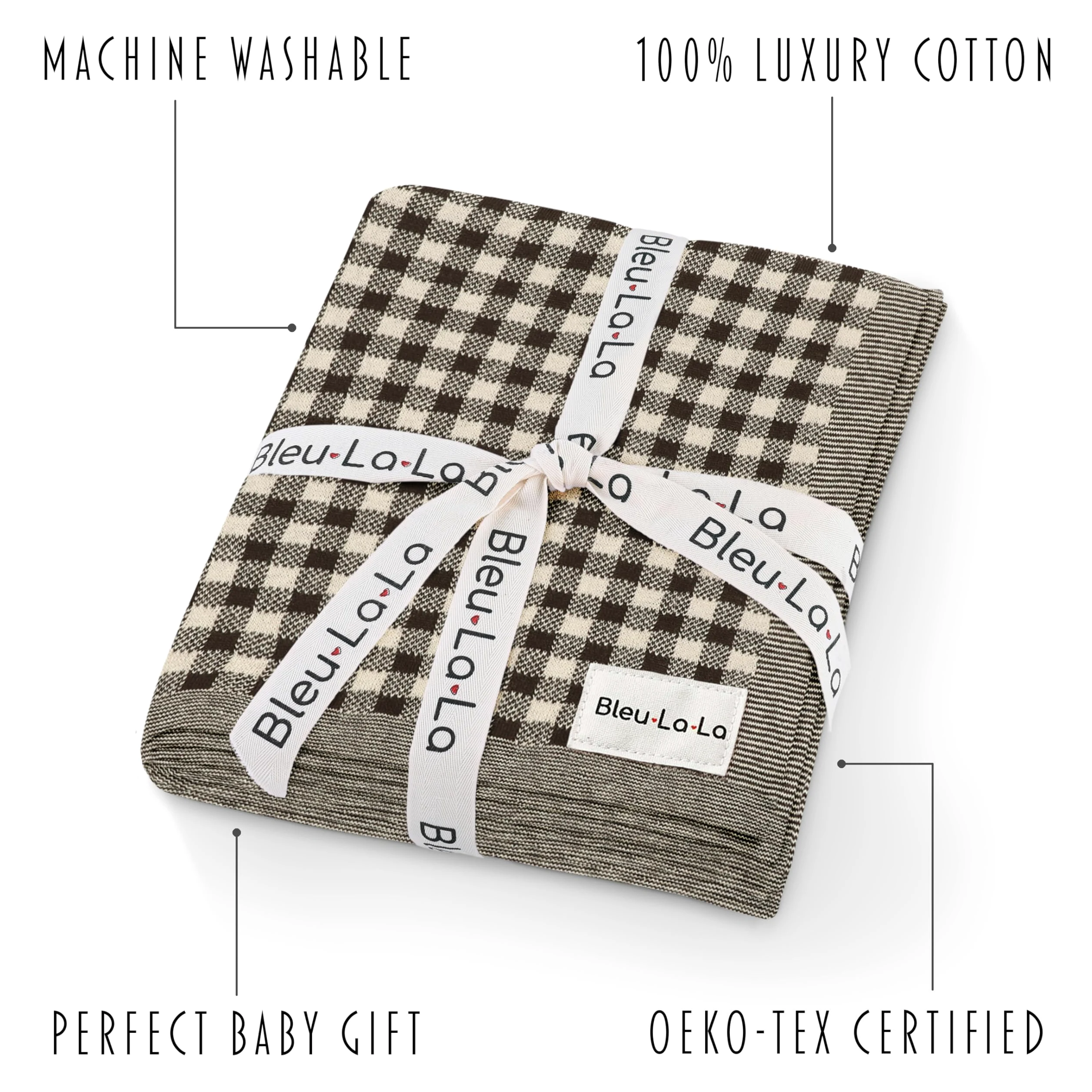 Lussuosa coperta per neonati lavorata a maglia, 100% morbido cotone fine, utilizzabile come fasciatura per culla e passeggino, unisex, neutra, per neonati e ragazze (plaid - moka)