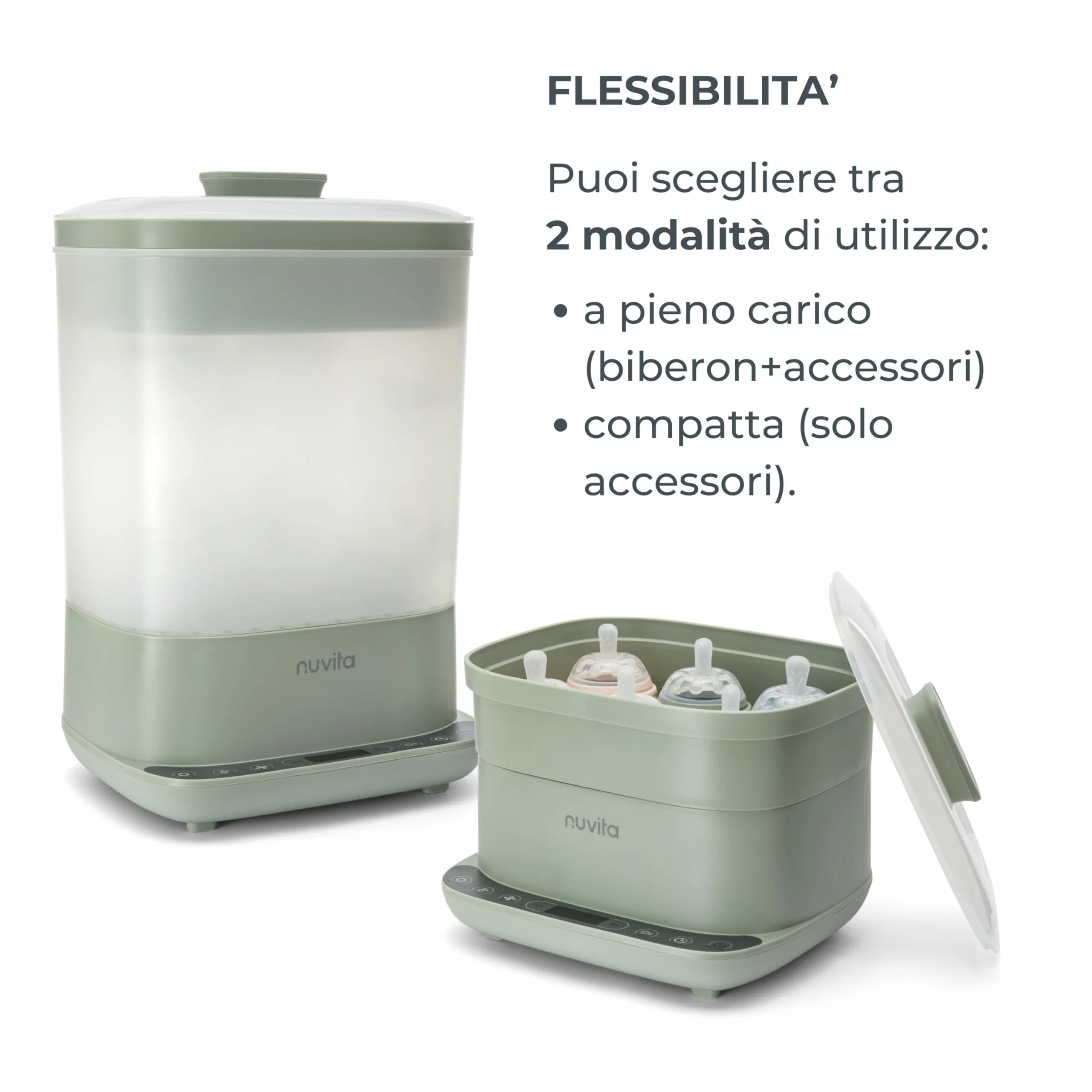 Nuvita 1088 SteriDry 2-in-1 Sterilizzatore e Asciugatore per Biberon - Sterilizzazione a Vapore 99,99%, Filtro HEPA per Asciugatura Purificata, Conservazione Sterile 72H, Grande Capacità, Timer