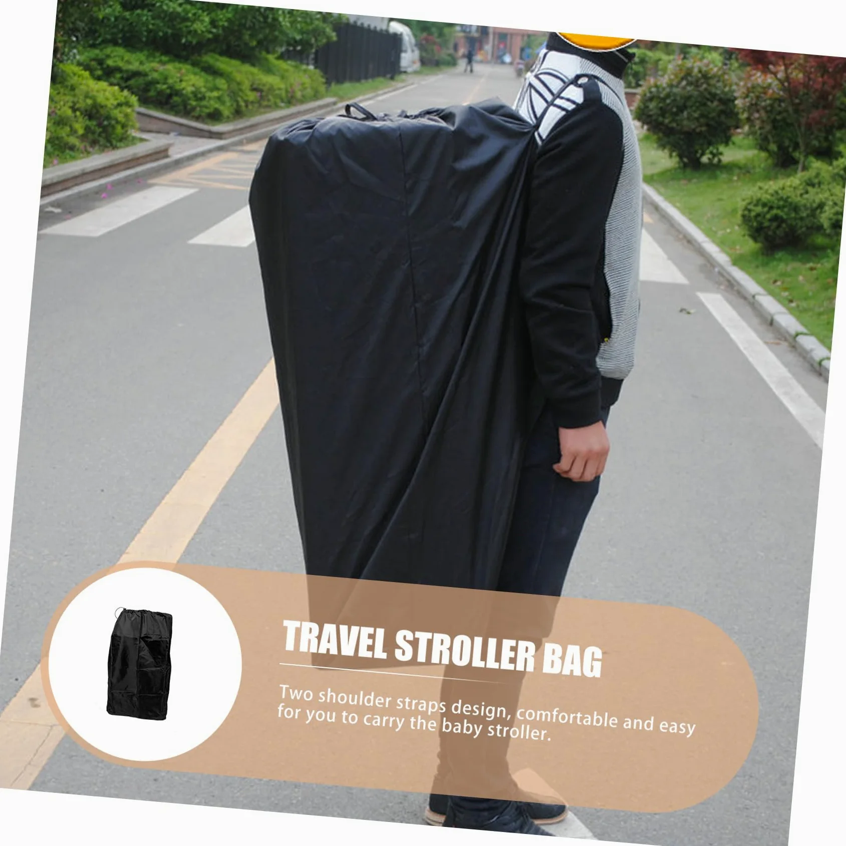 Borsa per Passeggino da Viaggio in Nylon Nero, per Aereo | Due Spallacci Cuciture Rinforzate Chiusura Coulisse Bloccabile per Uso in Viaggio