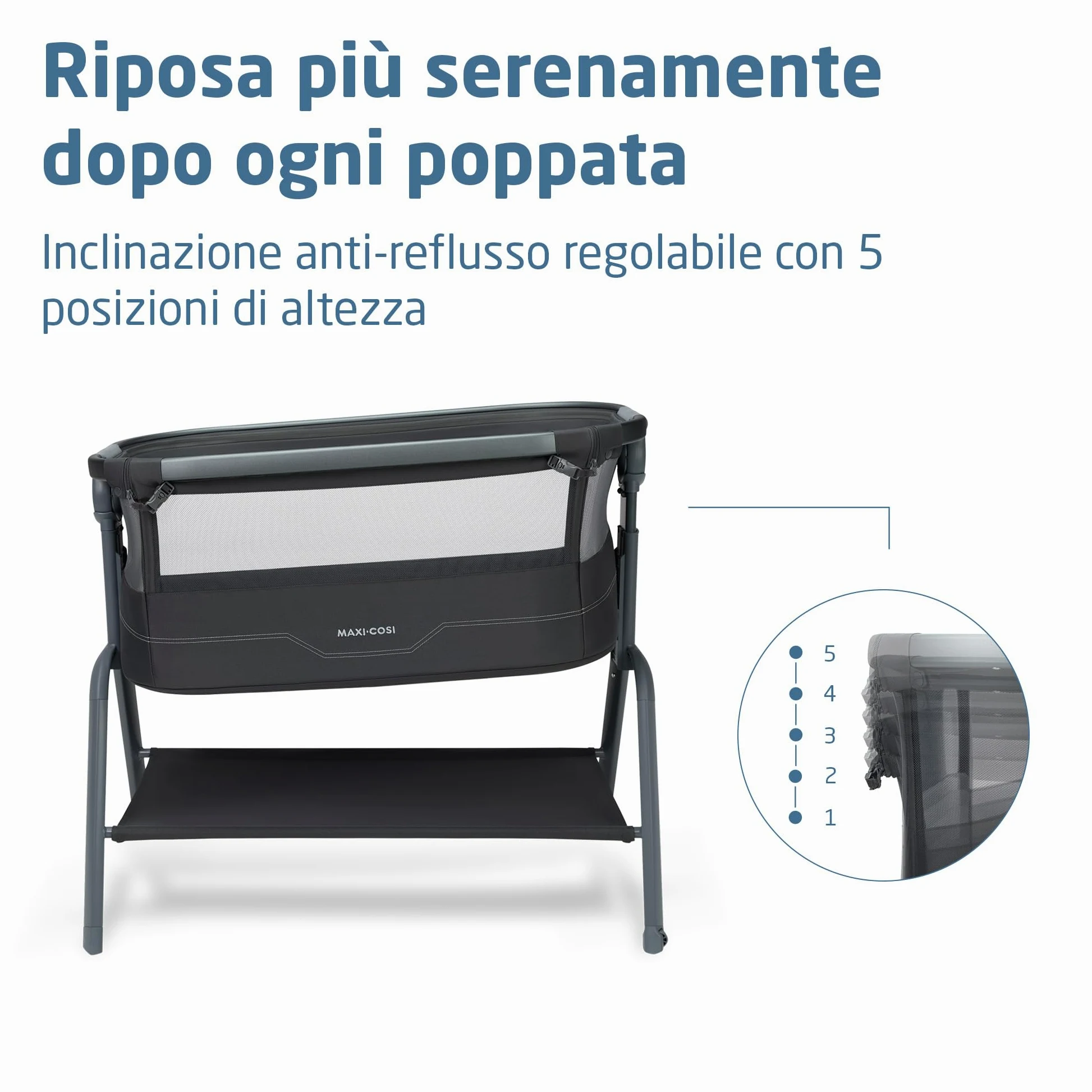 Maxi Cosi Iora² Culla Co-Sleeping, 0–6 Mesi (9 kg), Culla Neonato Fianco Letto Pieghevole e Leggera, Materasso 5 cm CloudCore, 5 Livelli, 2 Ruote Scorrevoli, Funzione Easy Slide, Elegance Graphite