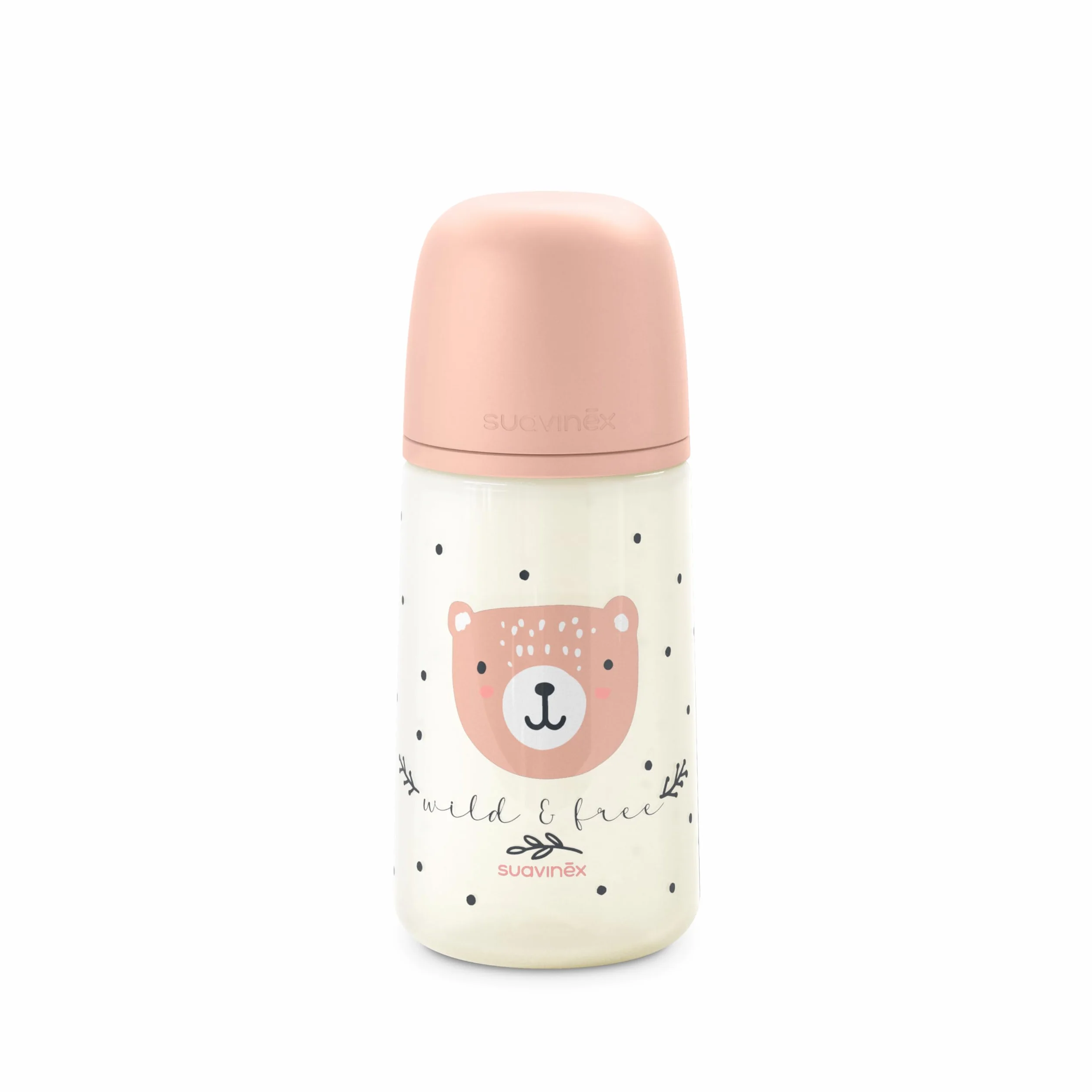 Suavinex, Biberon da 270 ml con Tettarella Fisiologica SX Pro in Silicone con Valvola Anticolica, Flusso Medio (M), per Liquidi a Densità Media, Latte, Succhi o Acqua. Neonati +3 Mesi. Wild&Free Rosa