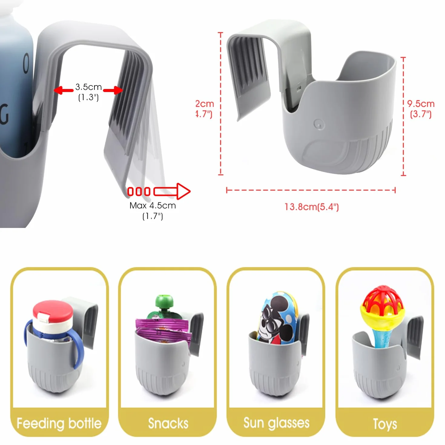 Portabicchieri per Auto, Convertibili, Compatibili con la Maggior Parte dei Seggiolini Auto e Passeggini, Grigio, ABS