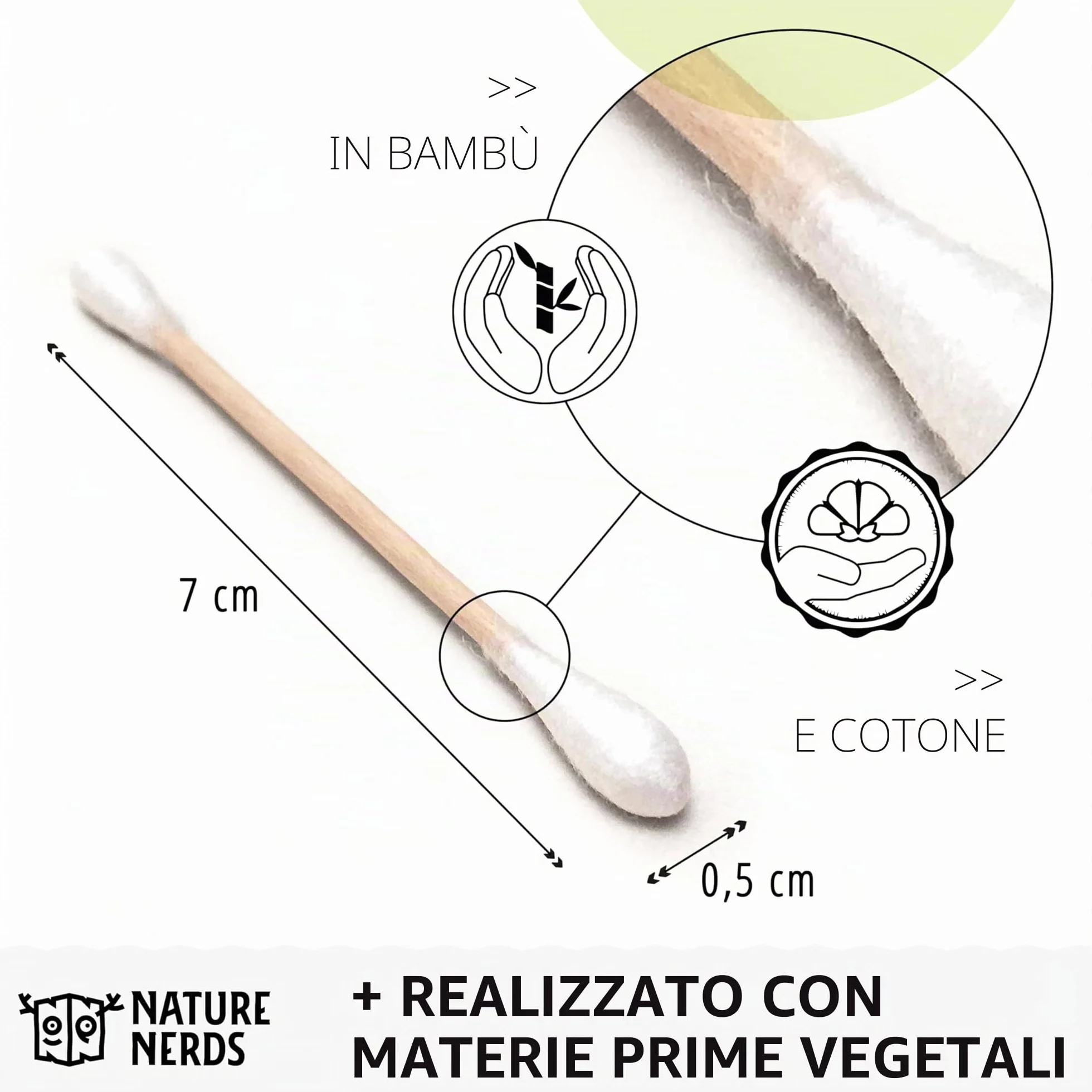 Nature Nerds - Cotton fioc (800 pezzi) in bambù e cotone, senza plastica, Q-Tips